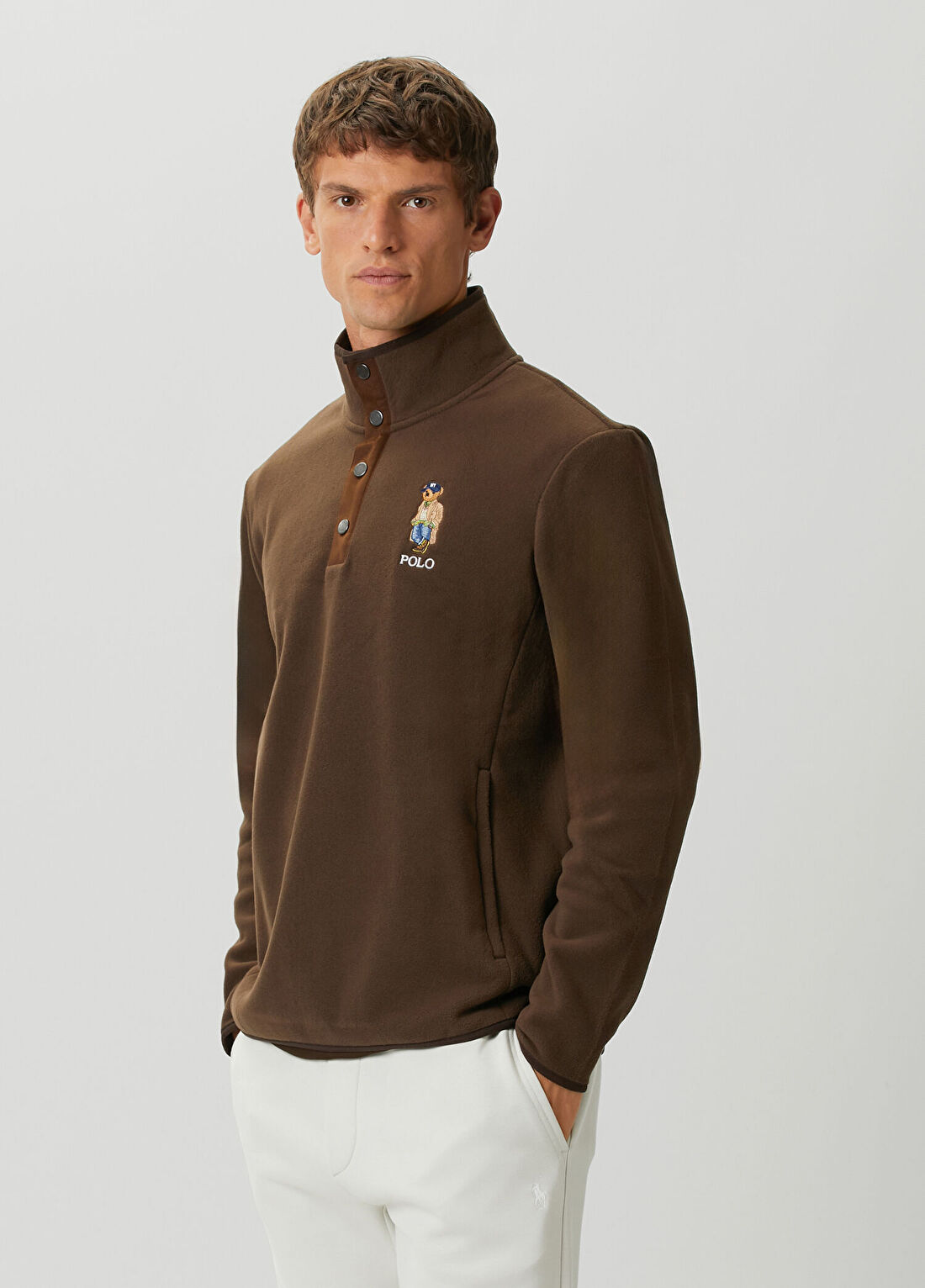 Polo Ralph Lauren Kahverengi Yakası Çıtçıtlı Sweatshirt görsel 3