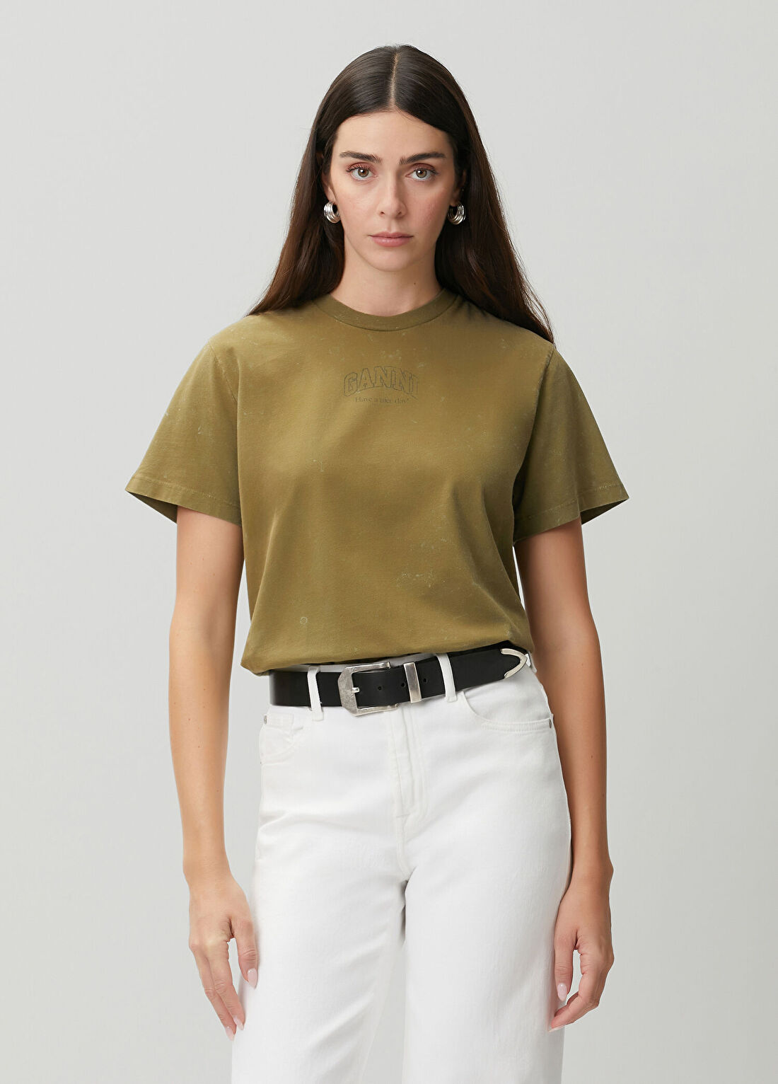 Ganni Haki Logolu T-shirt