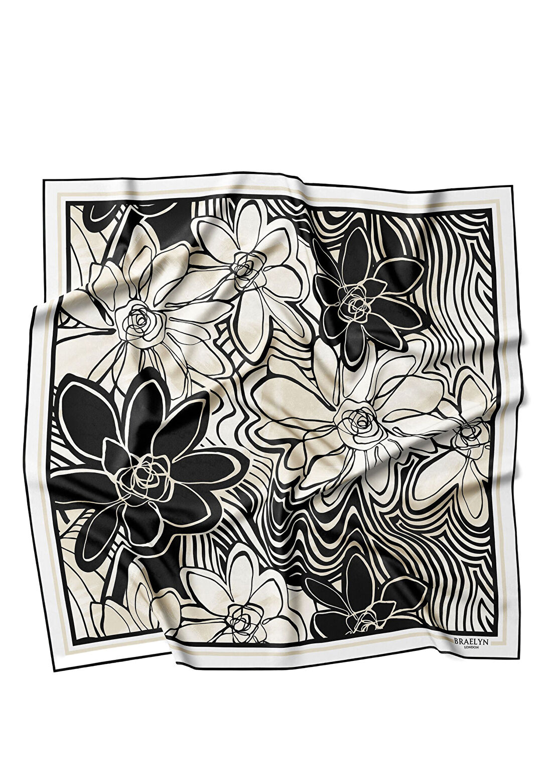 Braelyn London Monochrome Bloom Twill İpek Kadın Eşarp