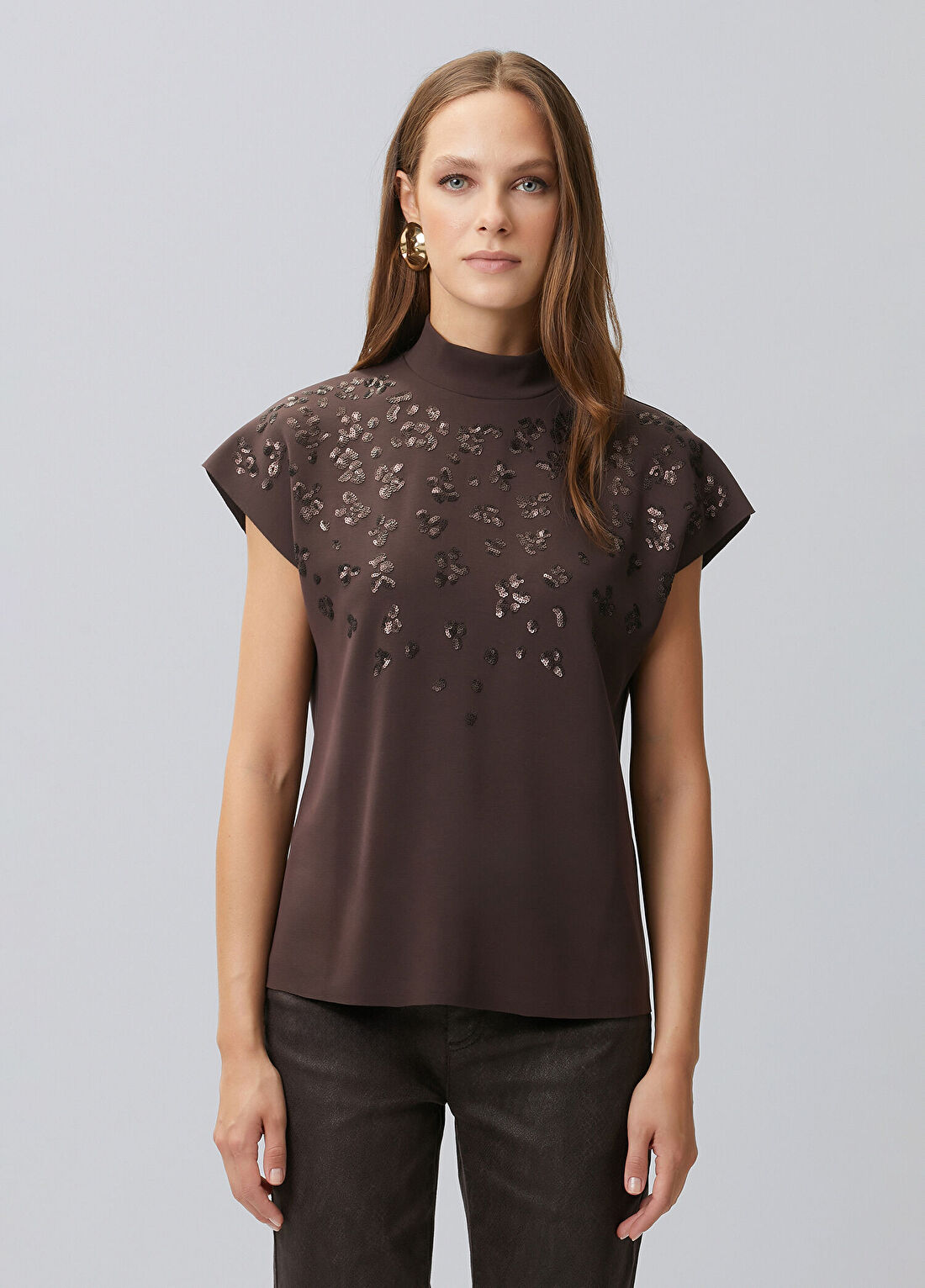 Network Acı Kahve Payet İşlemeli T-shirt görsel 4