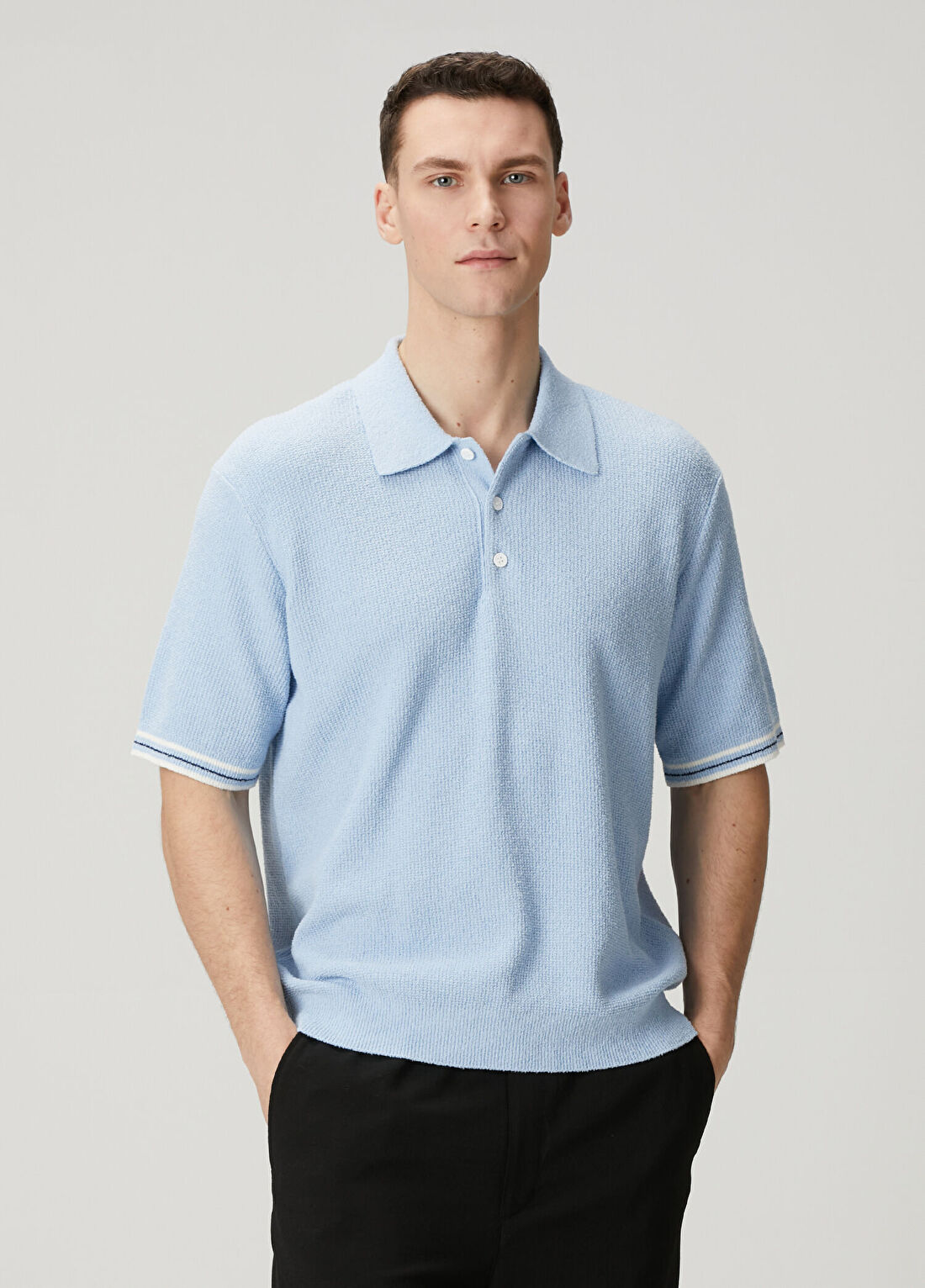 Solid Homme Açık Mavi Polo Yaka Kısa Kollu Triko