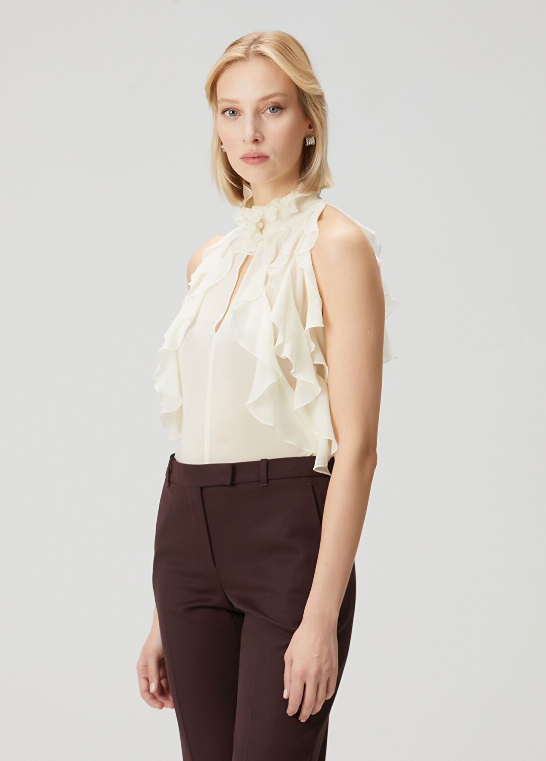 McQueen Sarı Fırfırlı İpek Bluz görsel 3