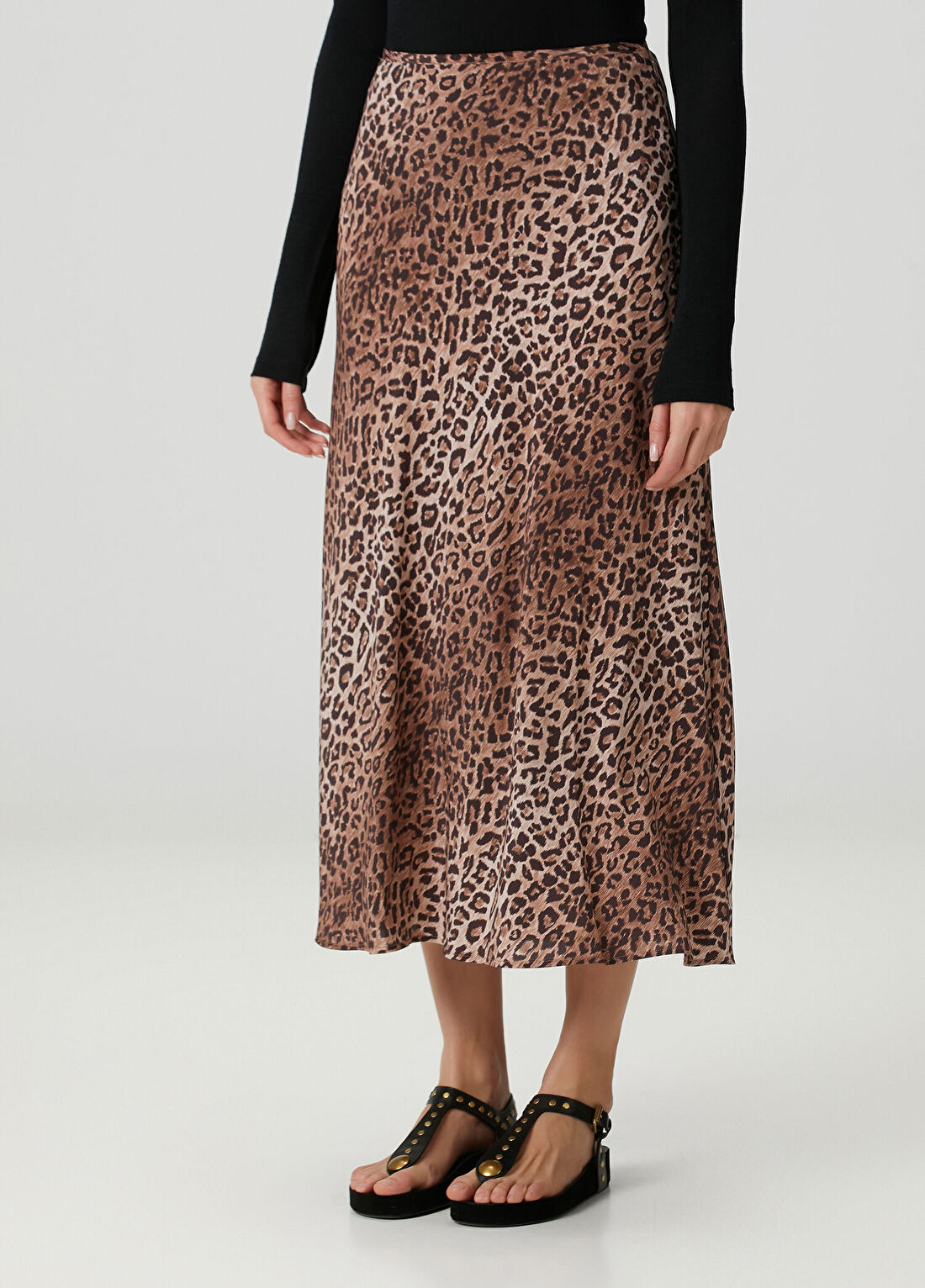 Rixo Kelly Leopar Desenli Midi İpek Etek görsel 2