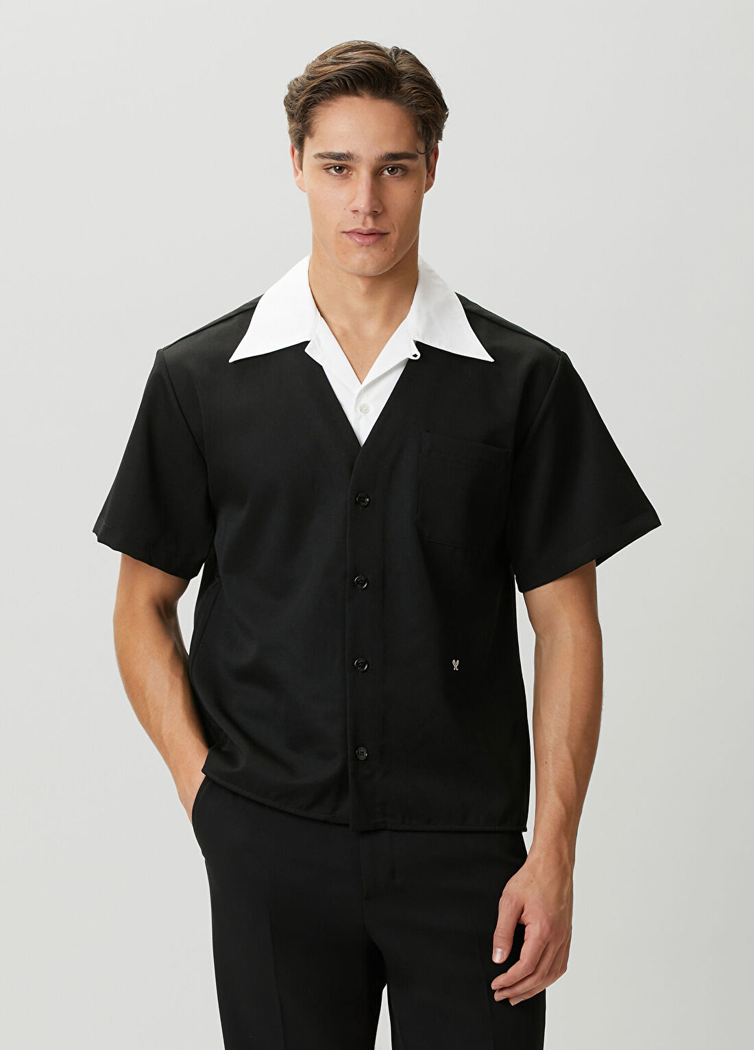 Rhude Rico Siyah Beyaz Logo Nakışlı Yün Gömlek