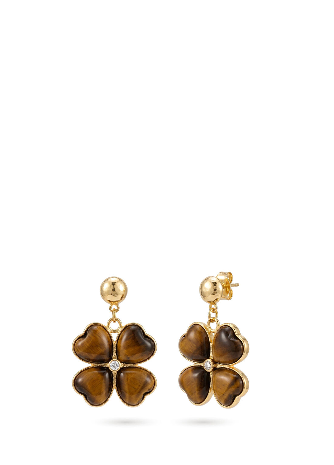 Berrin Özkan Garden Clover Tiger Eye Kadın Altın Kaplama Küpe