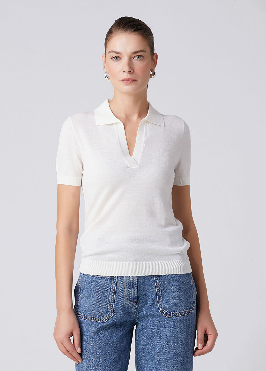 Beymen Collection Beyaz Kısa Kol Yün Polo Triko