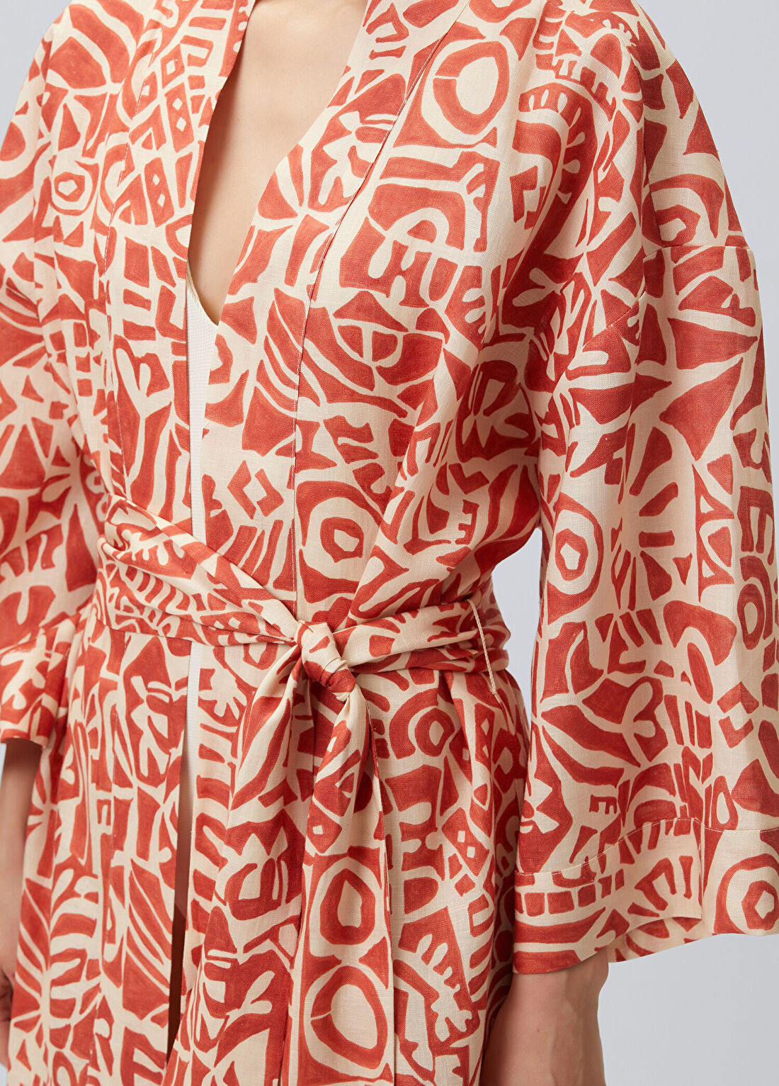 Beymen Collection Kiremit Desenli Keten Kaftan görsel 4