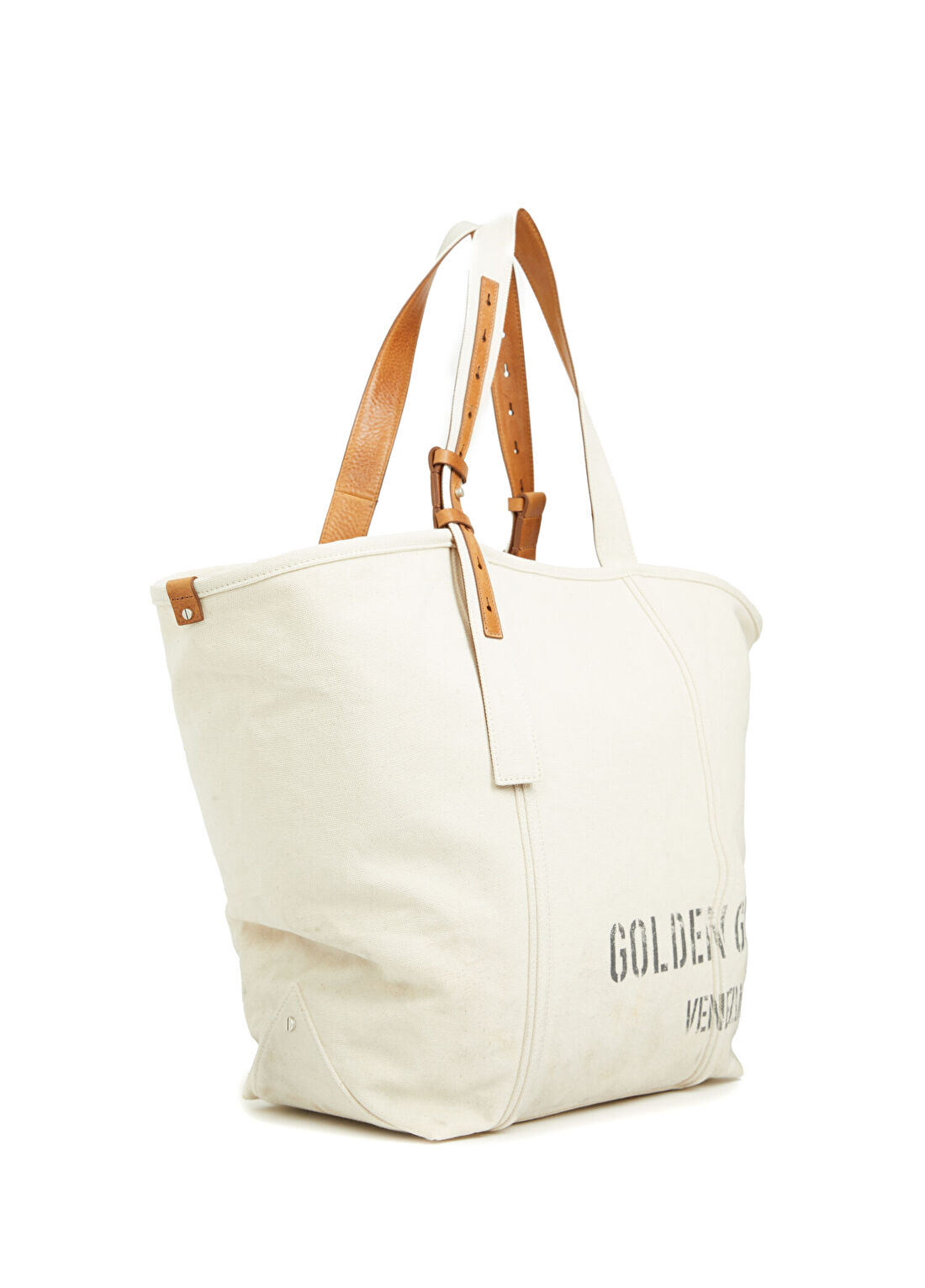 Golden Goose Ekru Logo Baskılı Alışveriş Çantası görsel 3