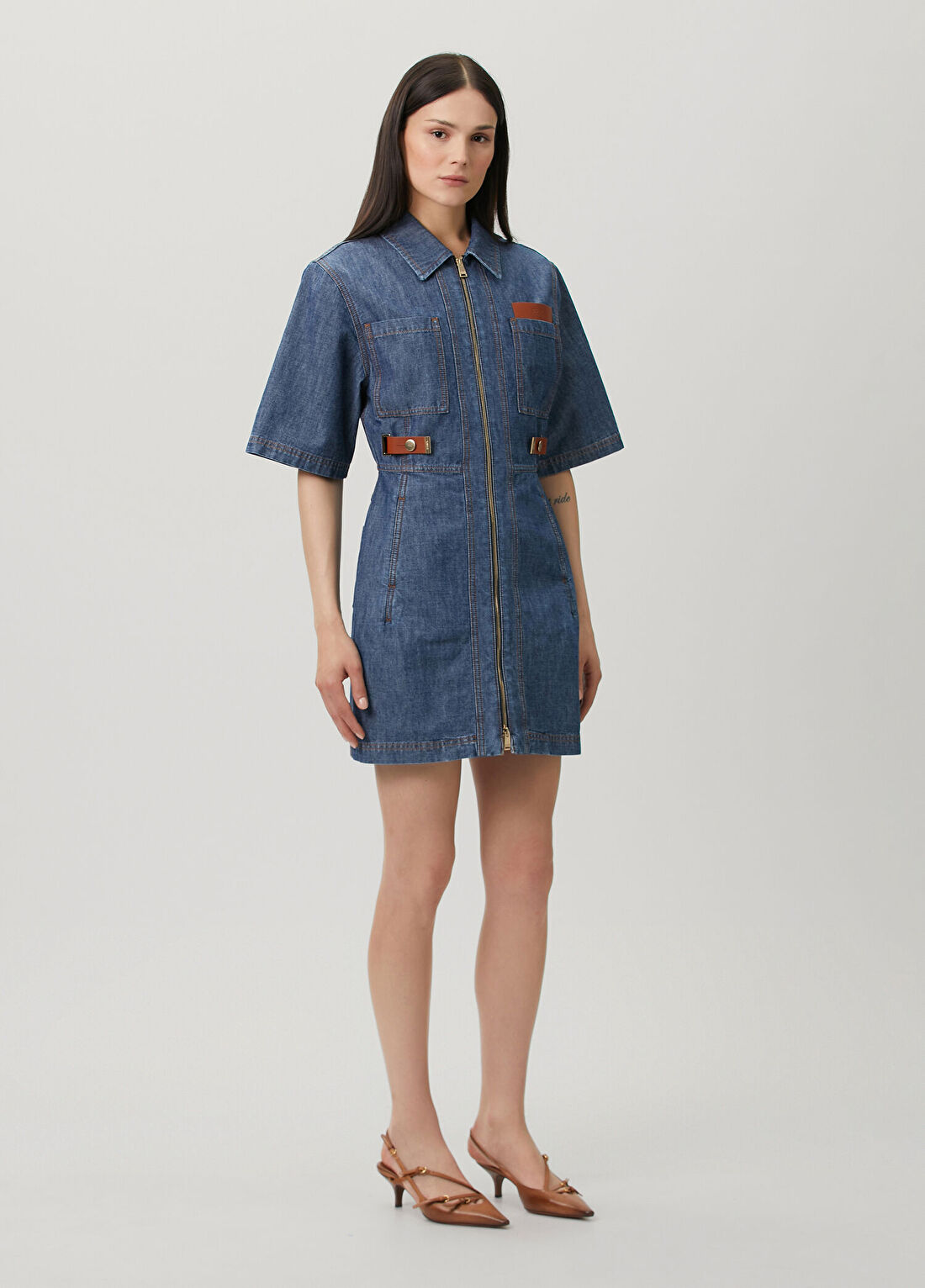 Fendi Lacivert Mini Denim Elbise görsel 3