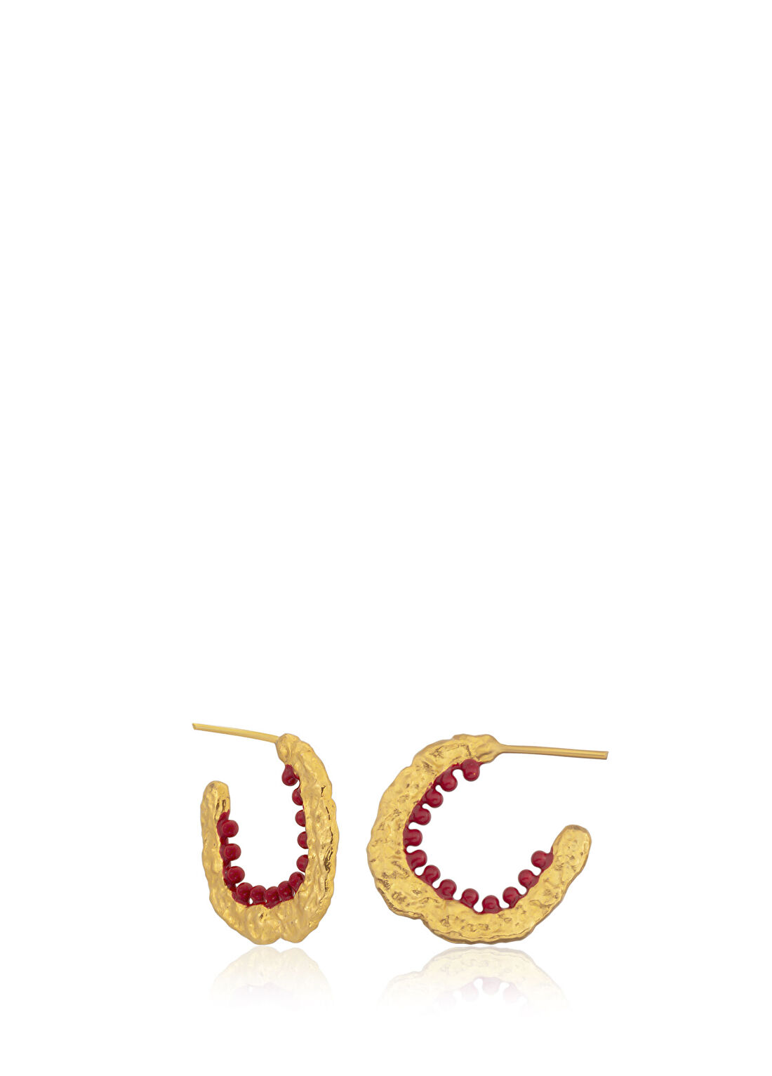 Milou Jewelry Alice Kırmızı Mineli 22 Ayar Altın Kaplama Kadın Halka Küpe