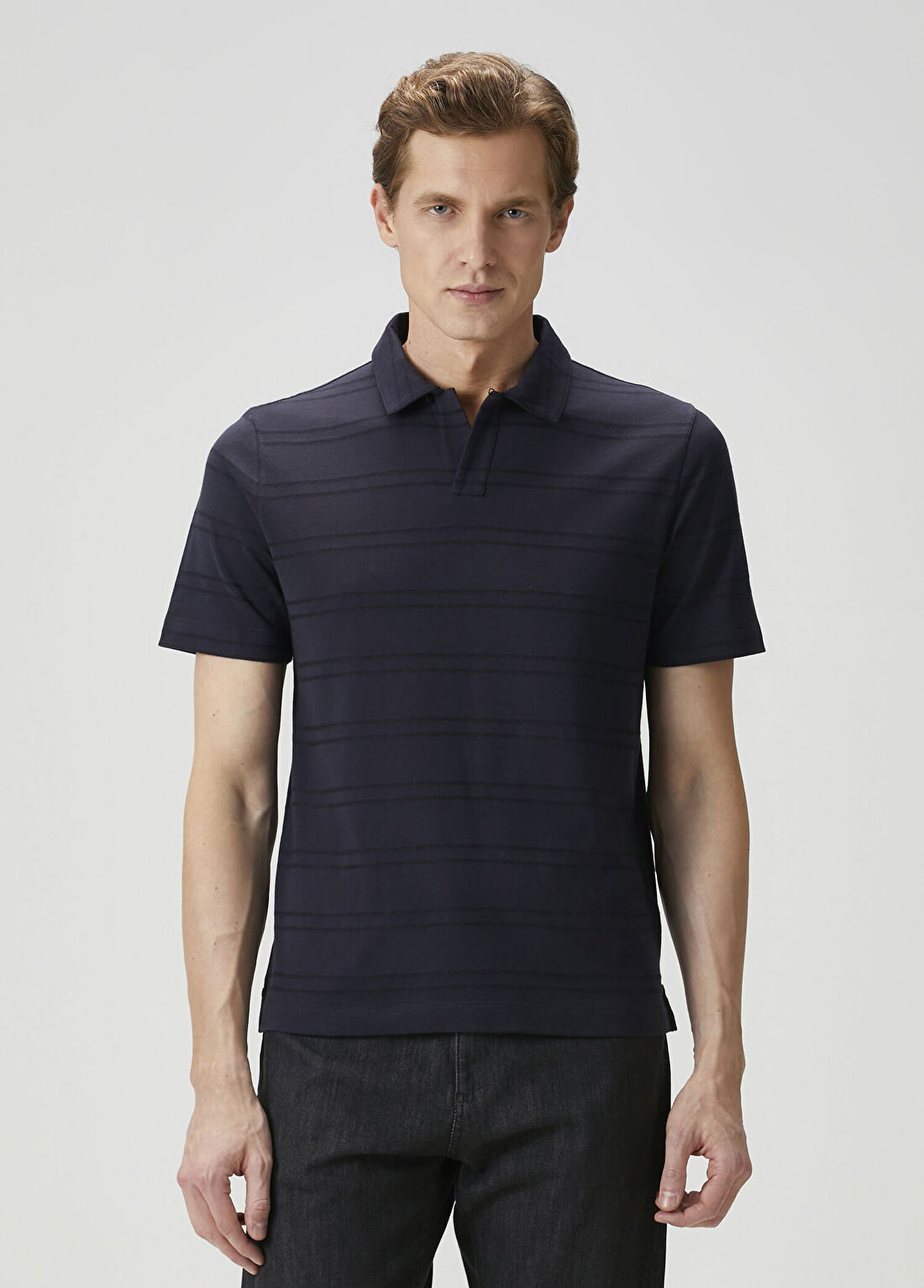Canali Lacivert Polo Yaka Çizgili T-shirt