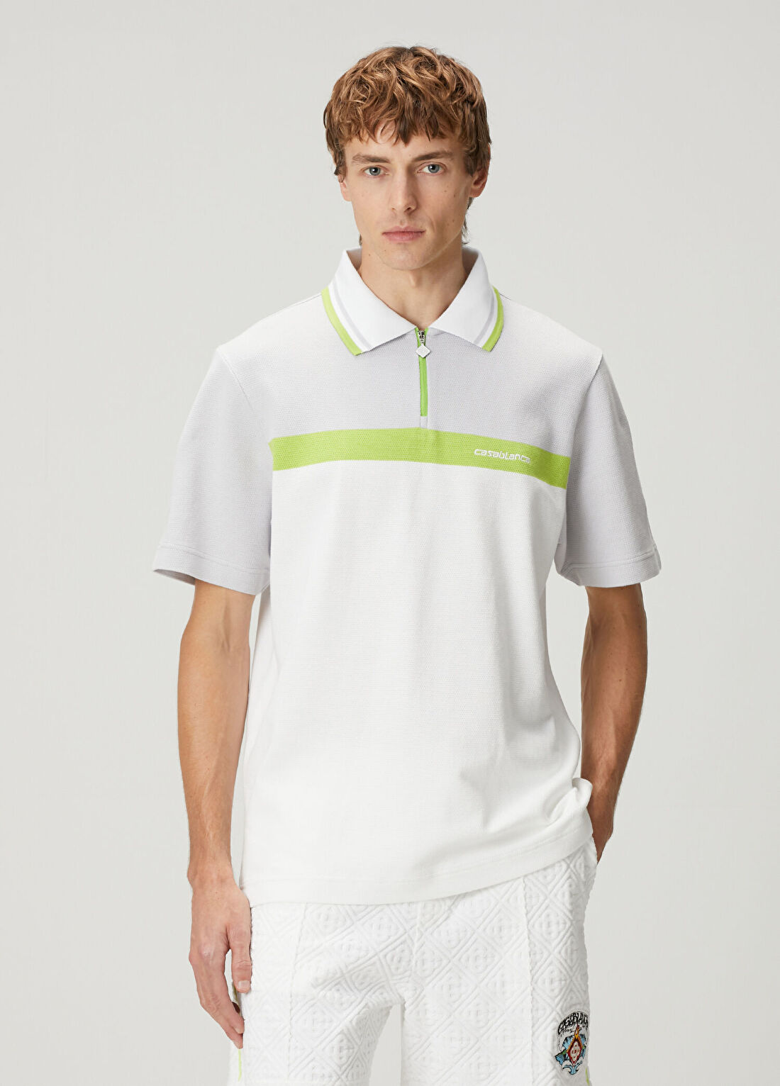 Casablanca Beyaz Yeşil Polo Yaka T-shirt