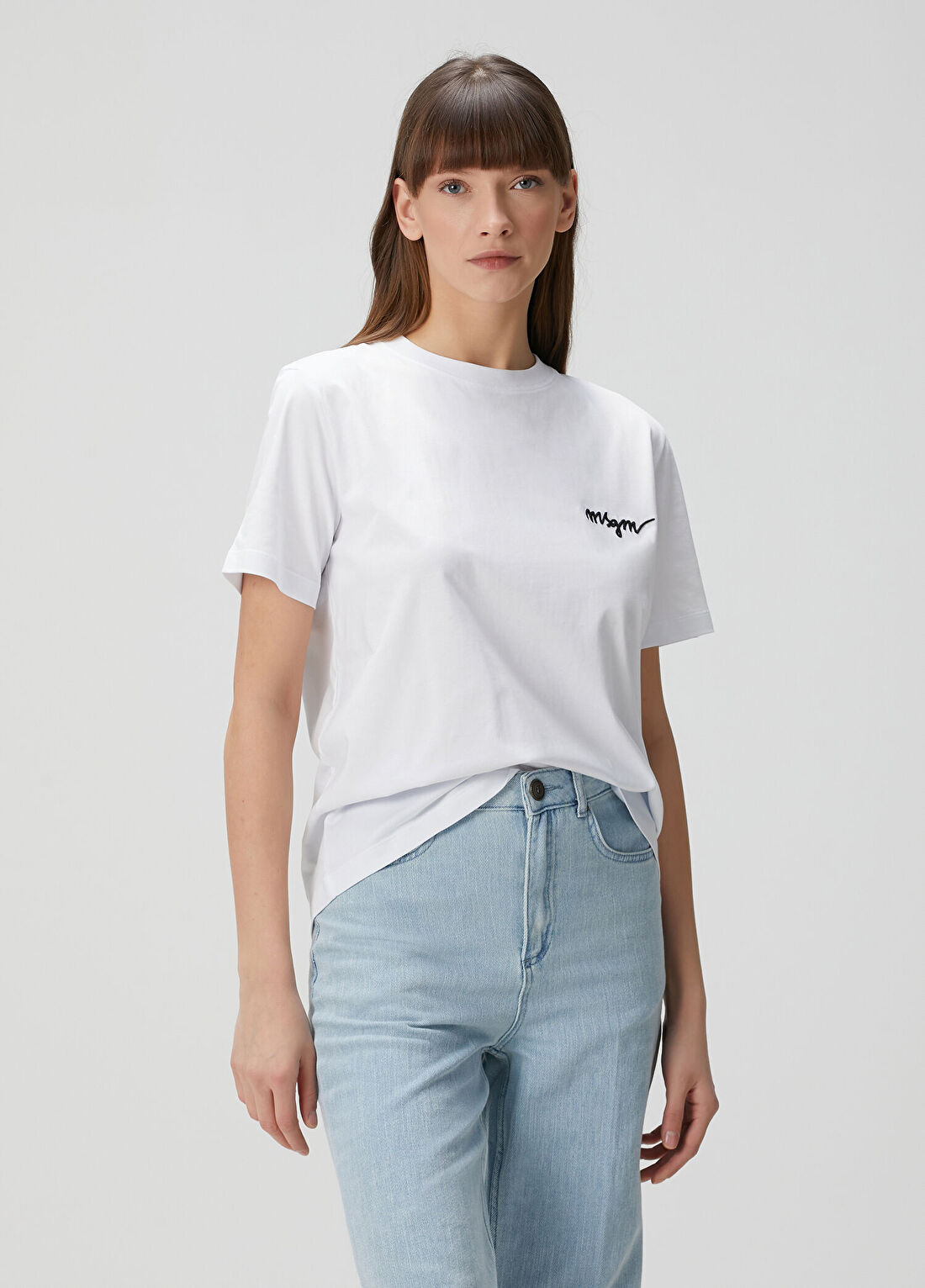 Msgm Beyaz Logolu T-shirt görsel 3
