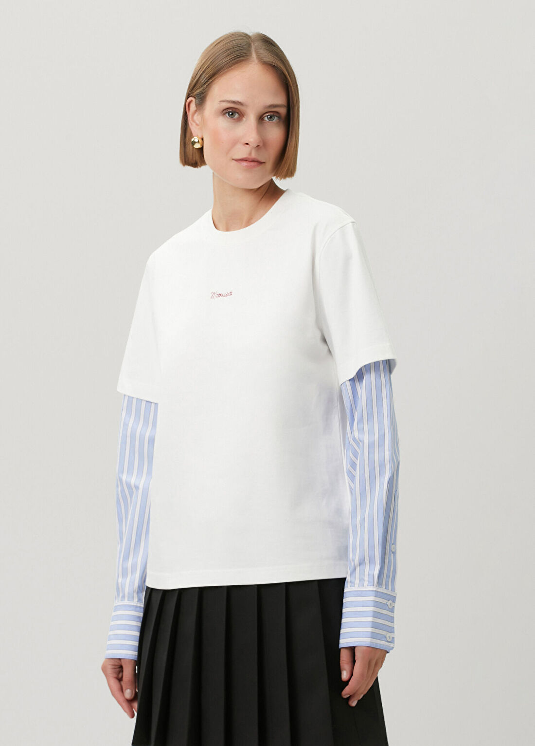 Mithridate Beyaz Mavi Çizgili Uzun Kol T-shirt görsel 3