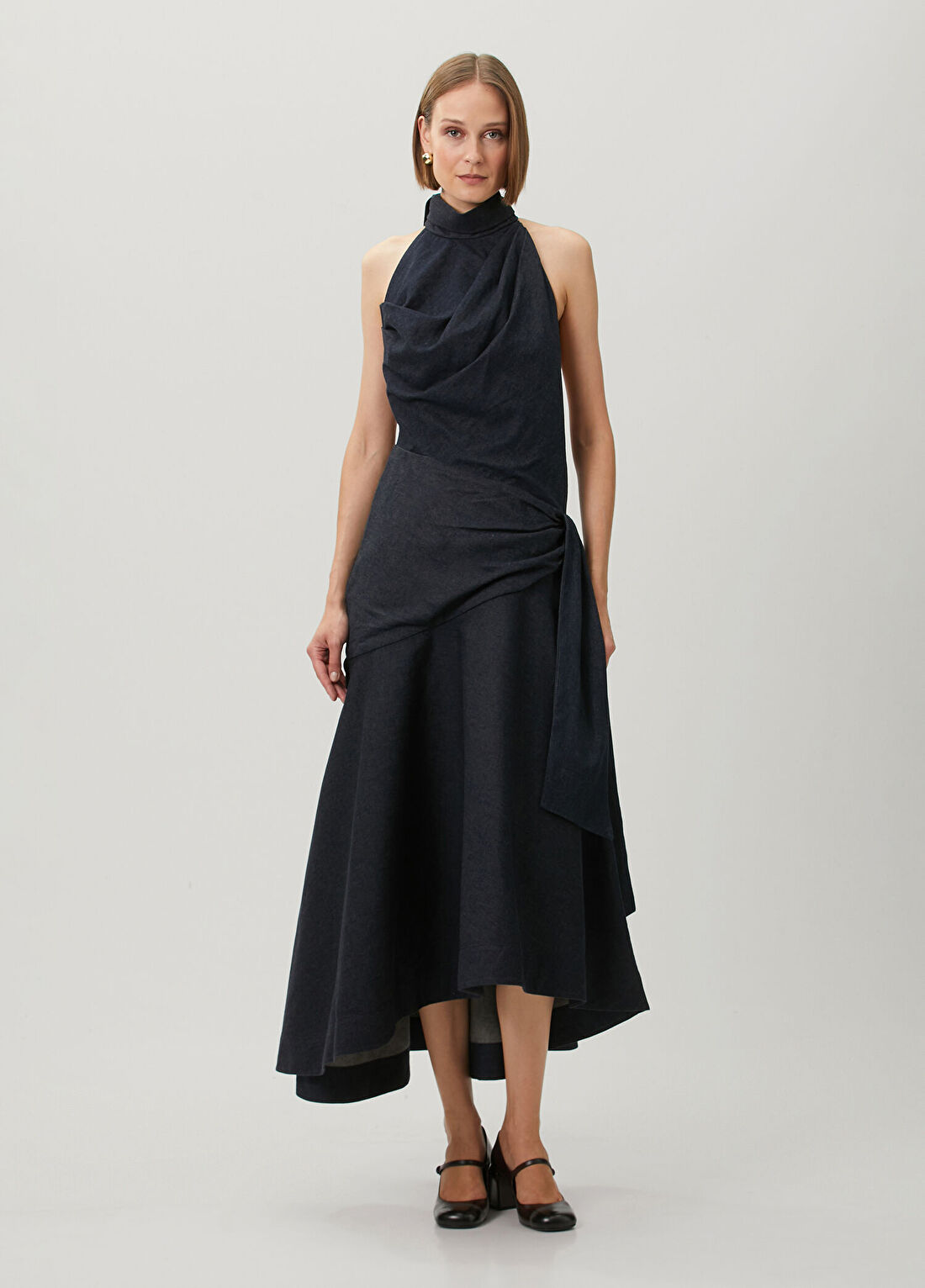 Zimmermann Valiant Lacivert Drapeli Midi Denim Elbise görsel 3