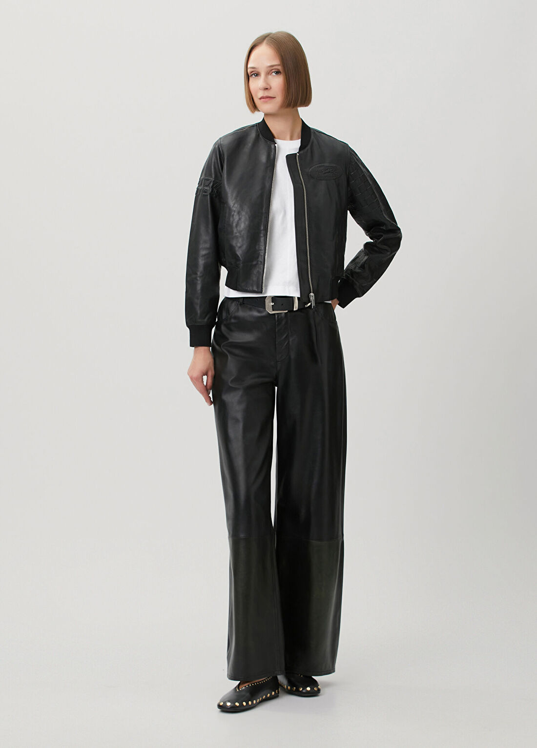 AllSaints x Williams Orten Siyah Deri Bomber Ceket görsel 2