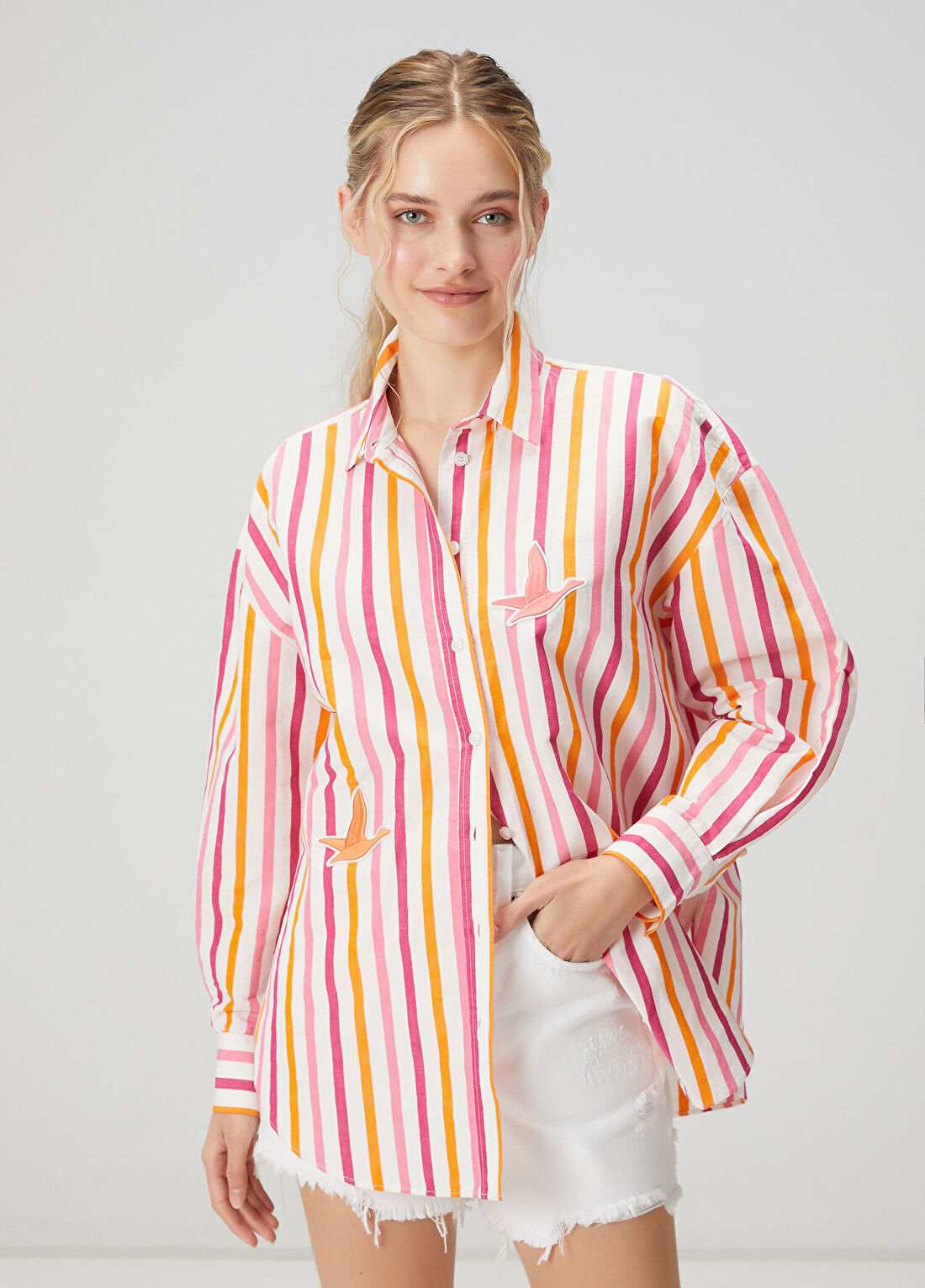 Beymen Club Oversize Çok Renkli Çizgili Gömlek