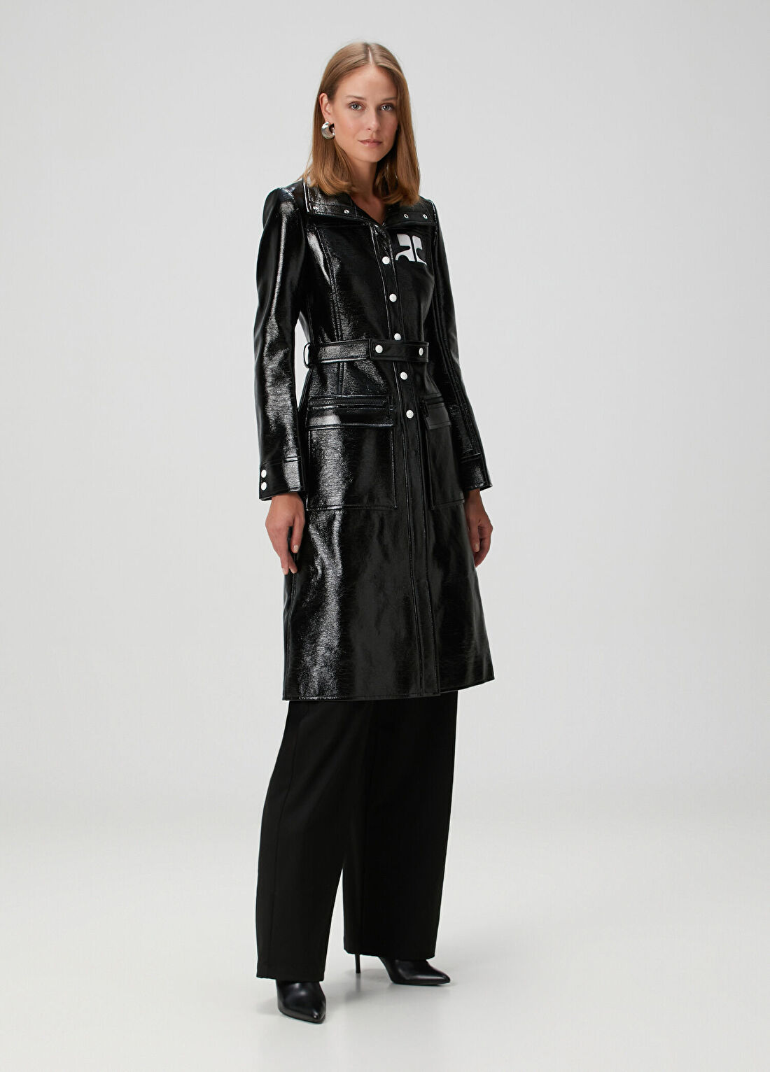 Courreges Siyah Vinil Palto