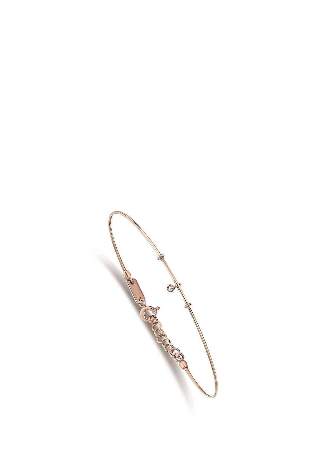 Reis Kuyumculuk Thin Dia Bangle Pırlanta Taşlı 14 Ayar Rose Altın Kadın Bileklik
