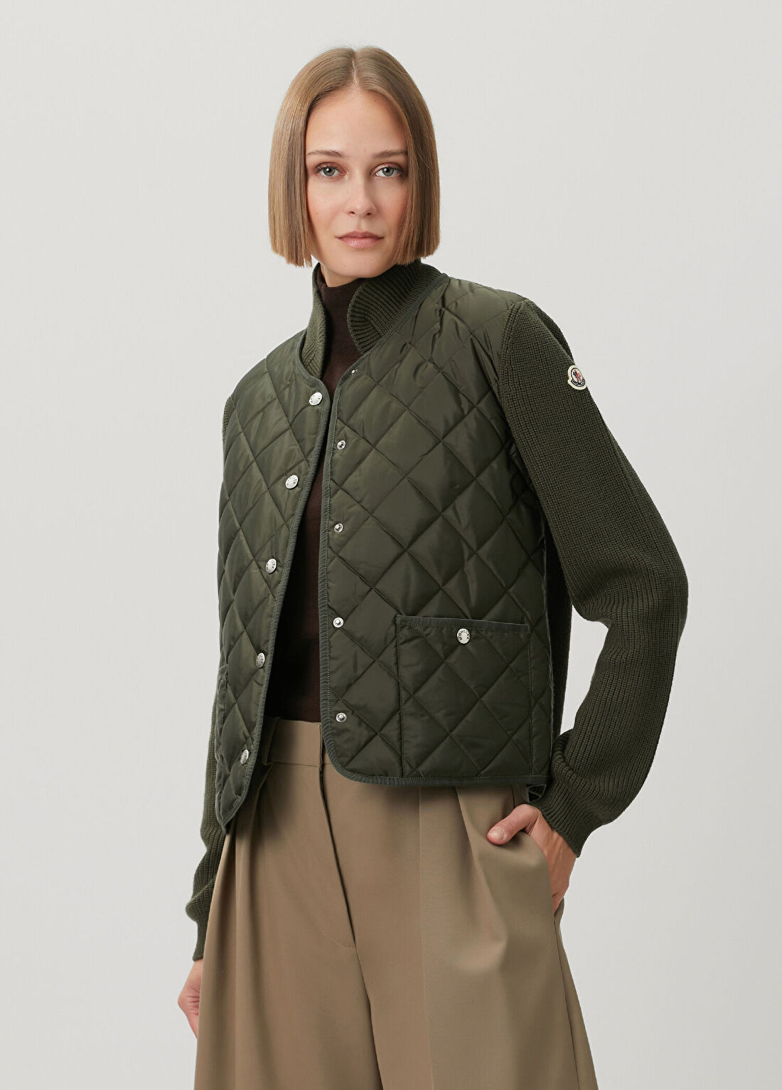 Moncler Haki Kapitoneli Yün Ceket