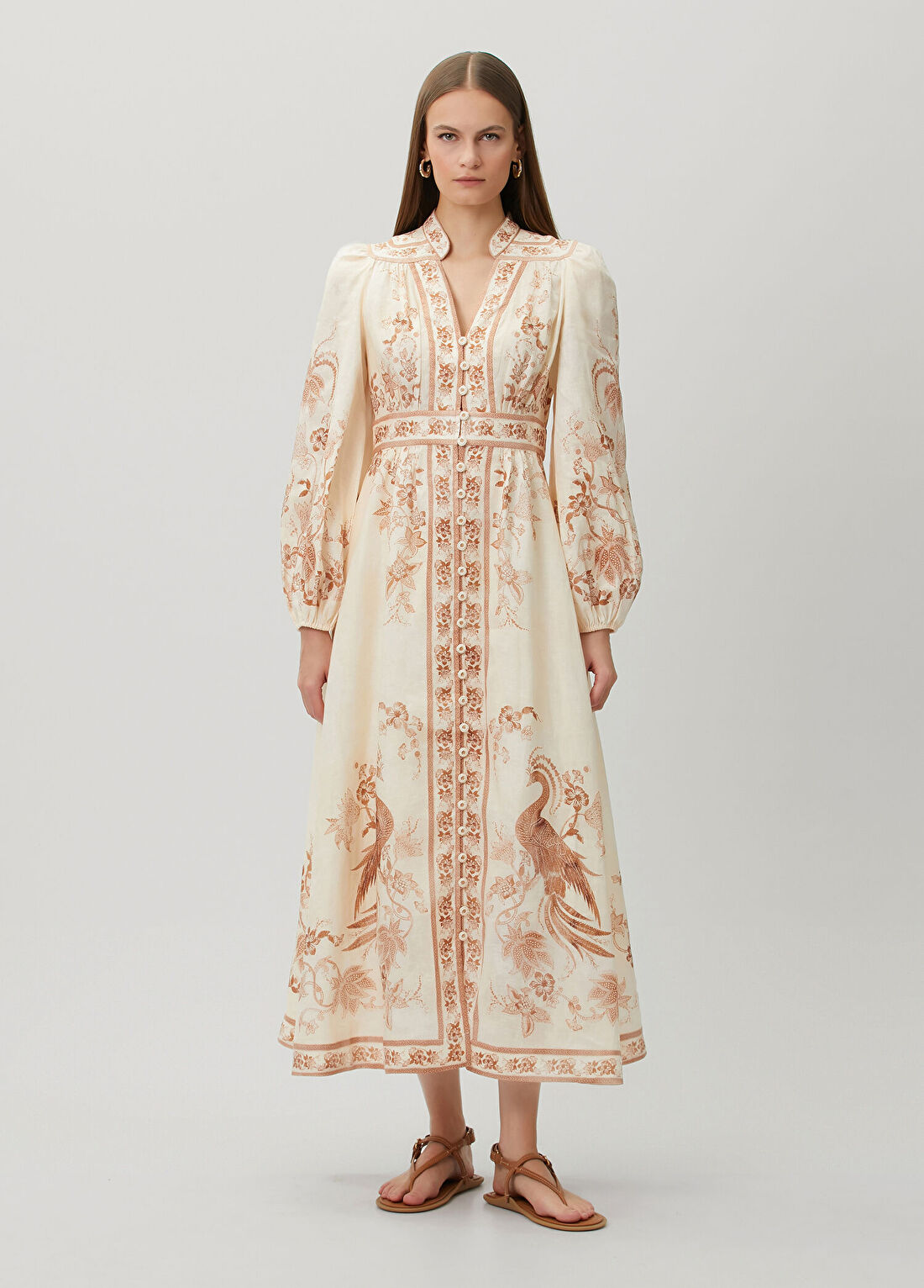 Zimmermann Indra Desenli Midi Keten Abiye Elbise