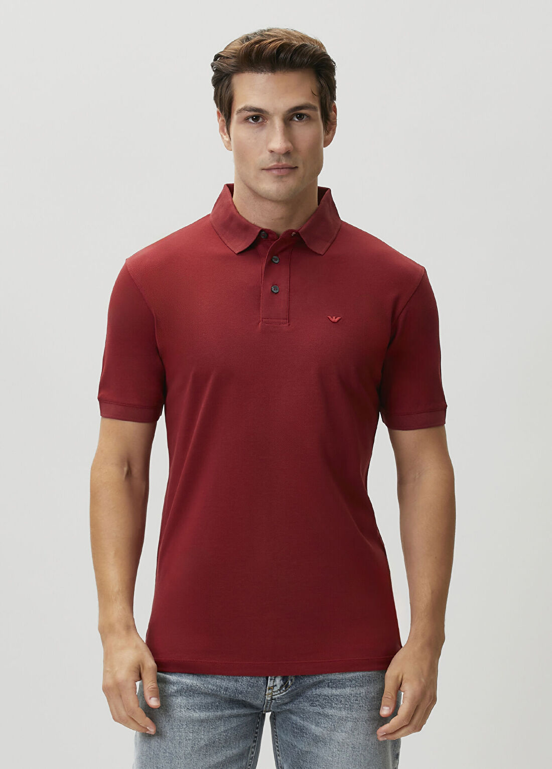 Emporio Armani Regular Fit Bordo Polo Yaka T-shirt görsel 3