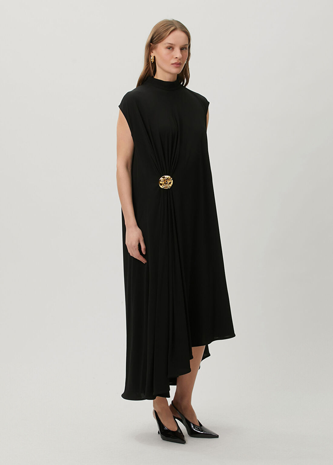 Bottega Veneta Siyah Drapeli Midi Elbise görsel 3