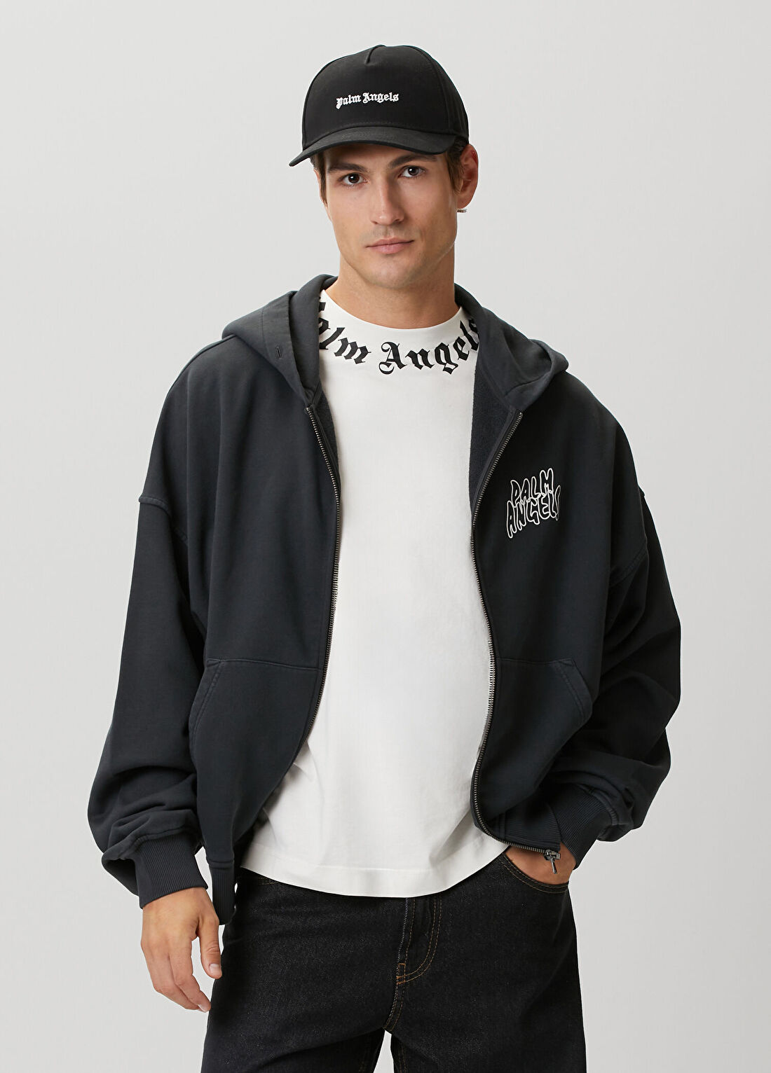 Palm Angels Koyu Gri Kapüşonlu Sweatshirt görsel 2