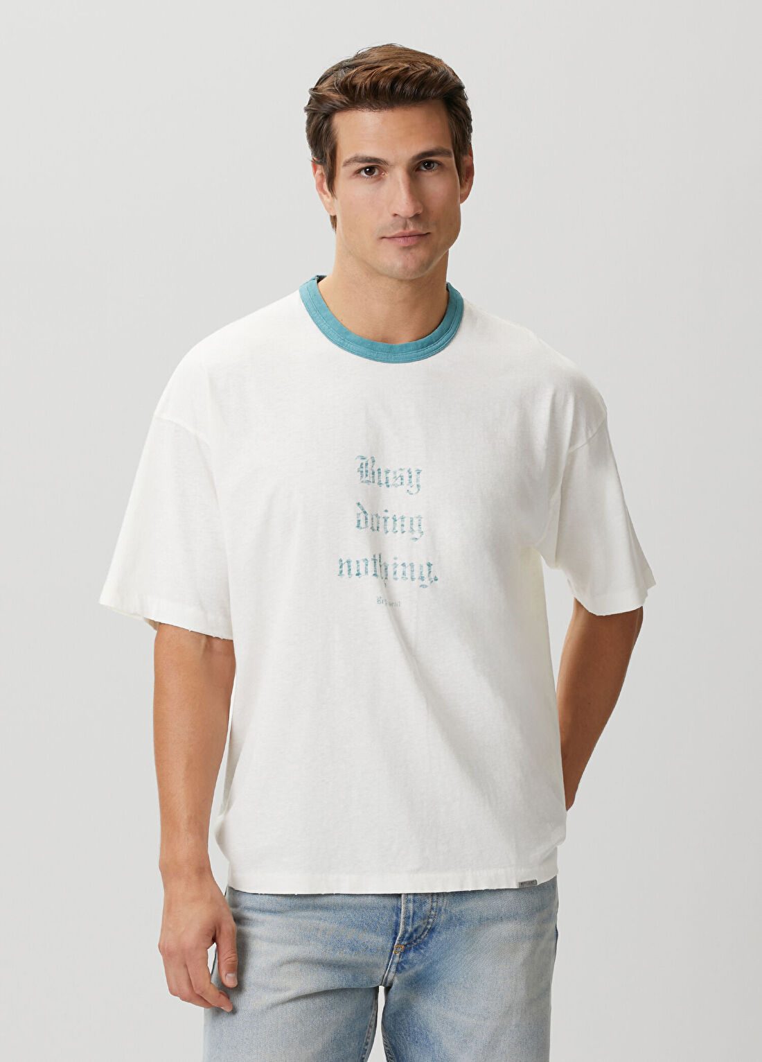 Represent Busy Doing Nothing Beyaz Slogan Baskılı T-shirt