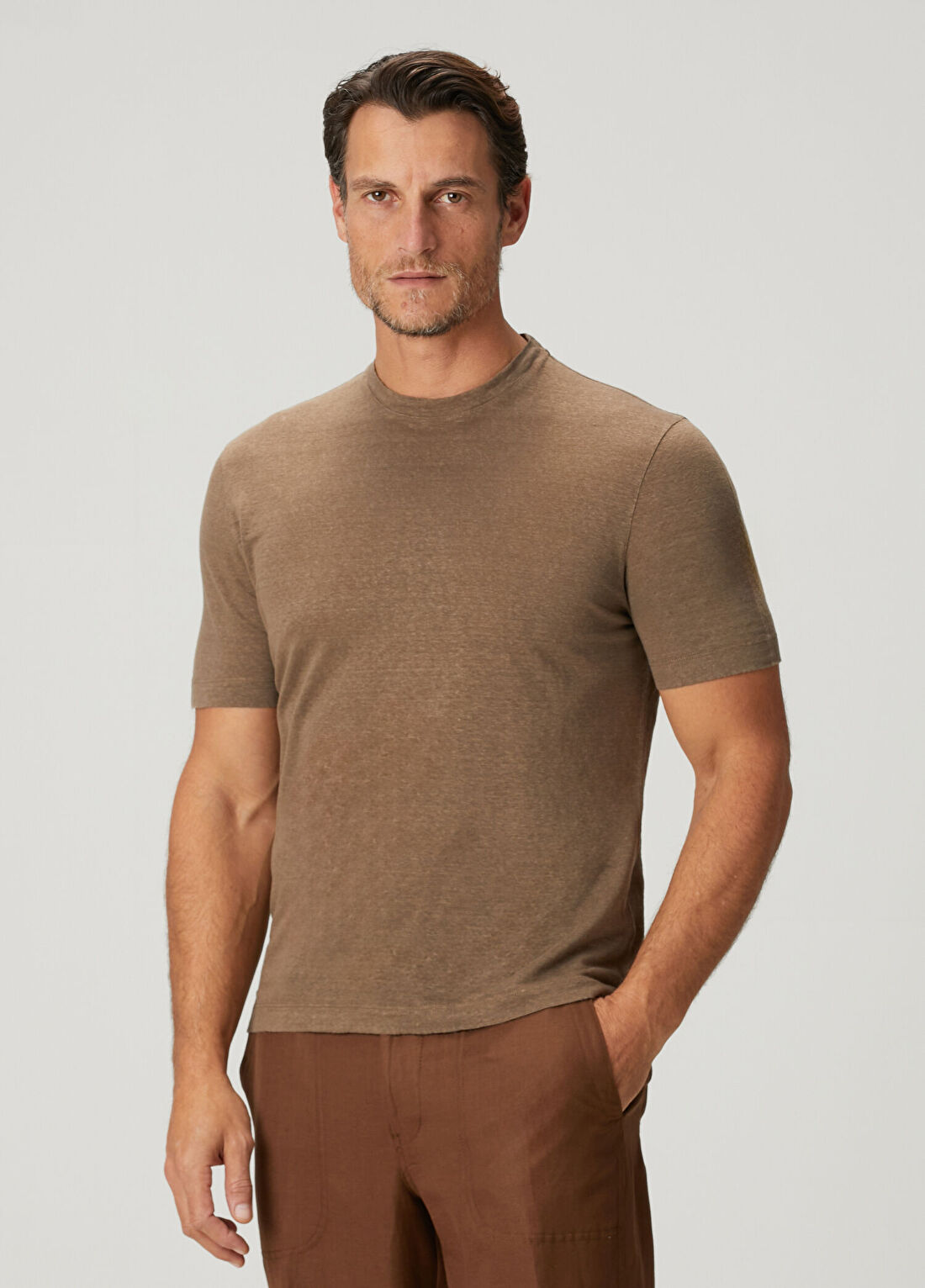 Canali Kahverengi Keten T-shirt