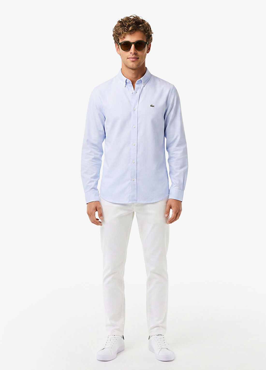 Lacoste Mavi Düğmeli Yaka Slim Fit Uzun Kollu Erkek Gömlek görsel 4