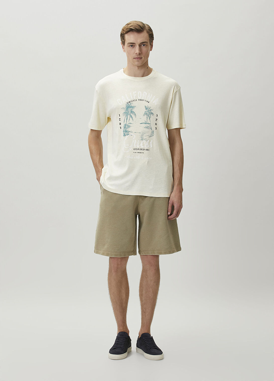 Guess Regular Fit Slub Sarı T-shirt görsel 2
