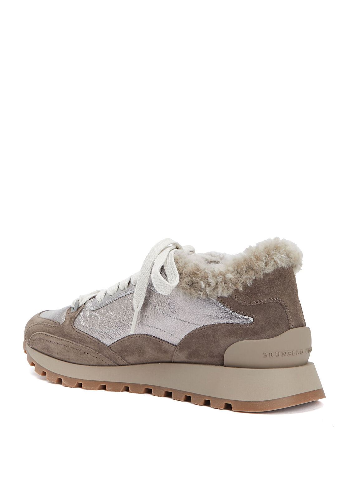 Brunello Cucinelli Koyu Bej Silver Kadın Deri Sneaker görsel 3