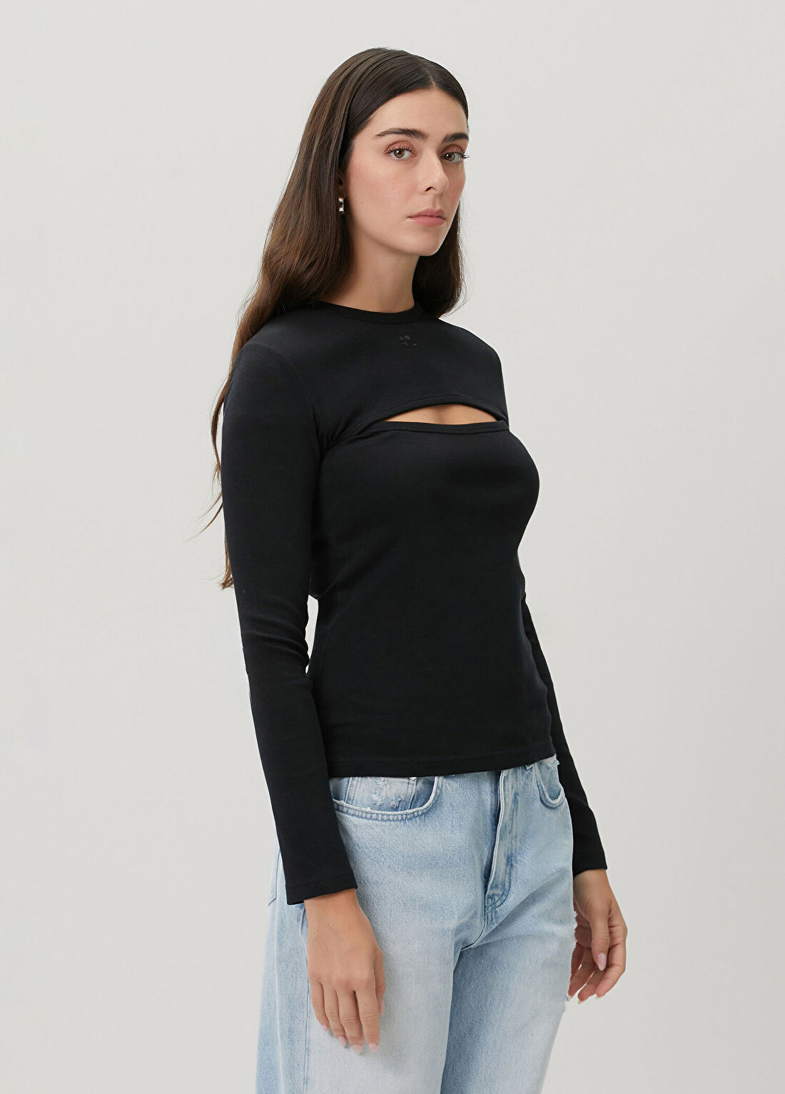 Courreges Siyah Kesim Detaylı Uzun Kol T-shirt görsel 3