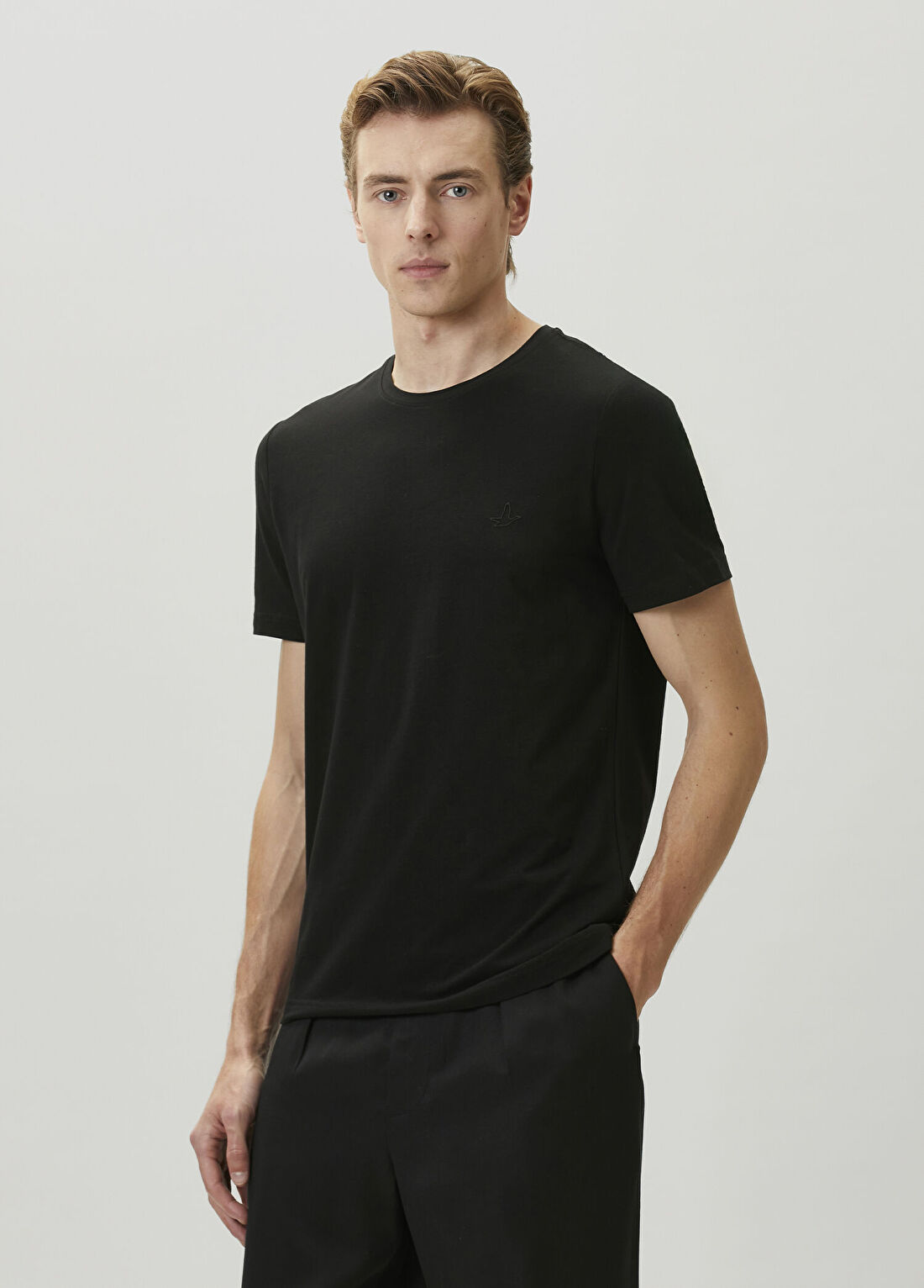 Beymen Club Siyah Regular Fit Elastanlı Basic T-shirt görsel 4