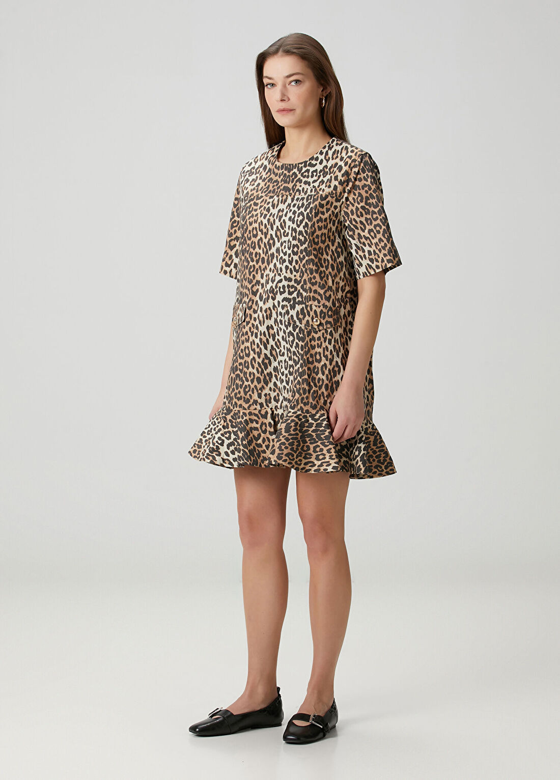 Ganni Leopar Desenli Mini Elbise görsel 3
