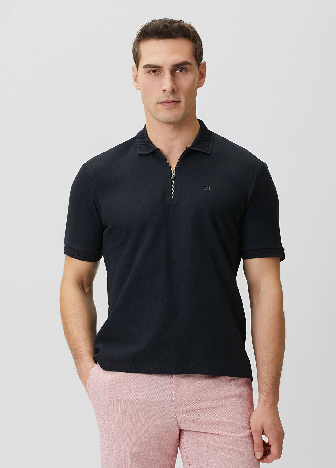 Network Lacivert Fermuarlı Polo Yaka Jakarlı T-shirt görsel 2