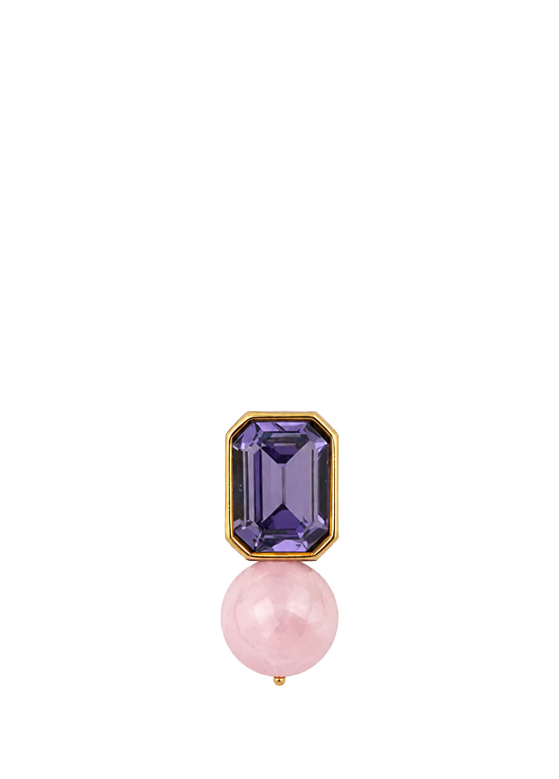 Ninon Mor & Rose Quartz Kadın Altın Kaplama Tekli Küpe