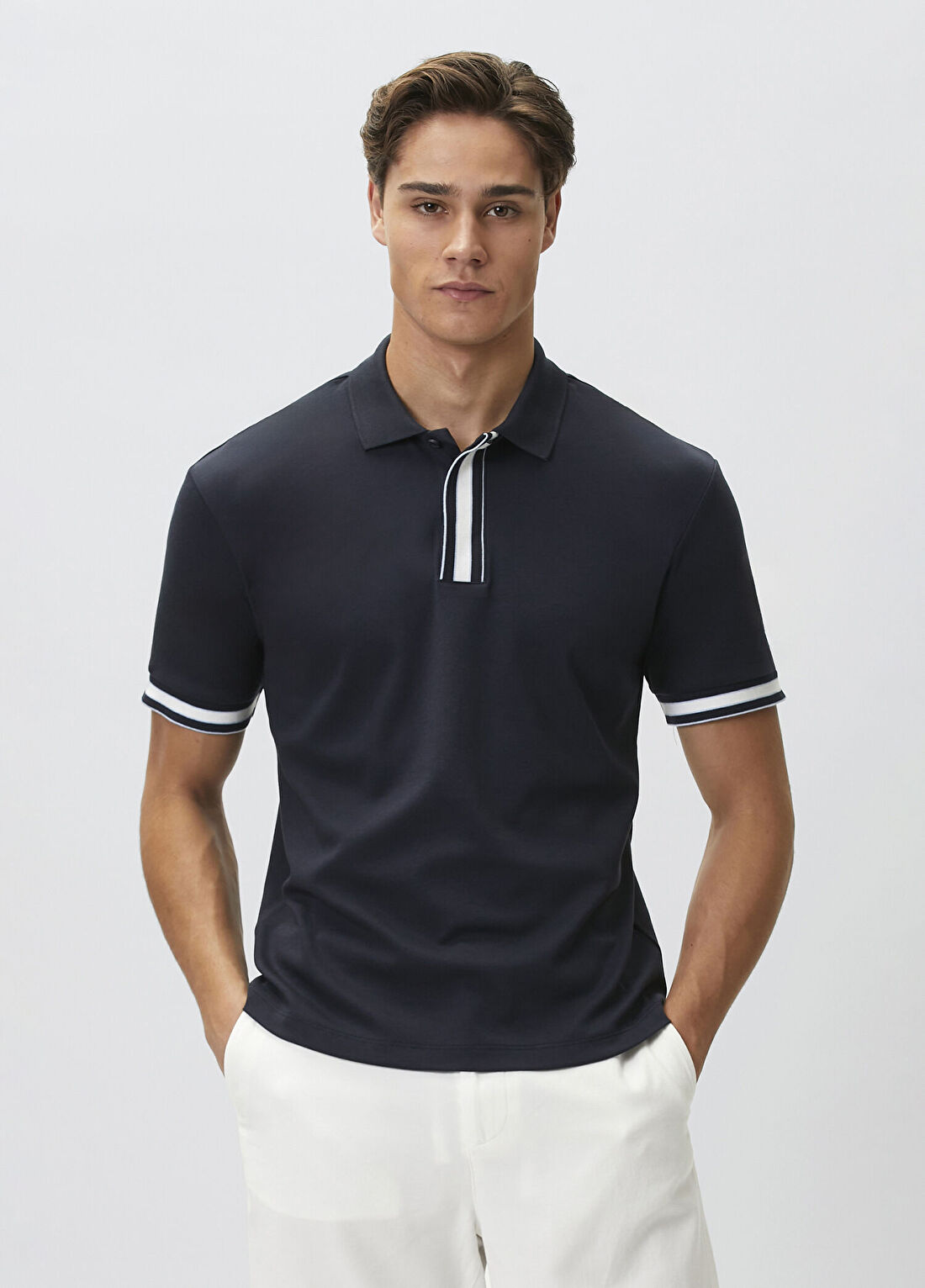 Network Lacivert Gizli Patlı Polo Yaka Garnili T-shirt görsel 3