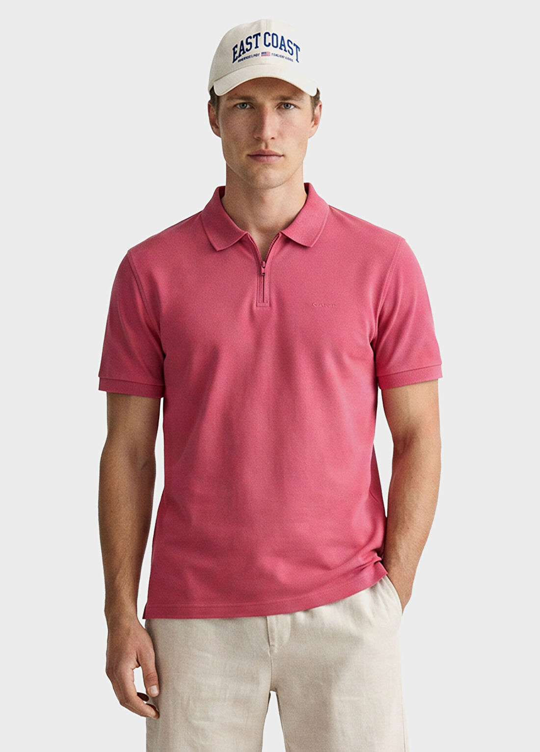Gant Baskılı Kırmızı Polo Yaka Yarım Fermuarlı Regular Fit Kısa Kollu Erkek T-Shirt