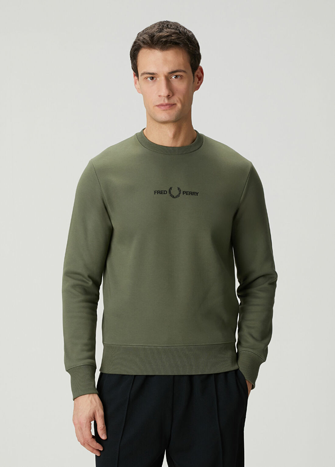 Fred Perry Yeşil Logo Nakışlı Sweatshirt