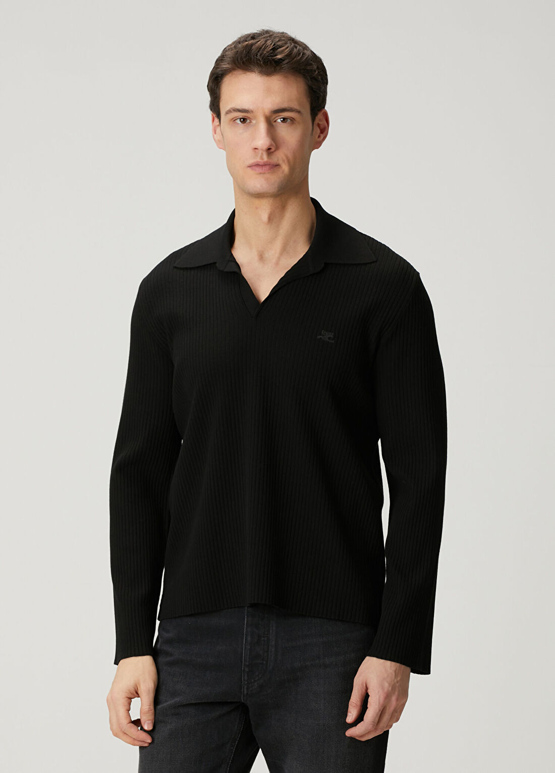 Courreges Siyah Polo Yaka Ribli Kazak