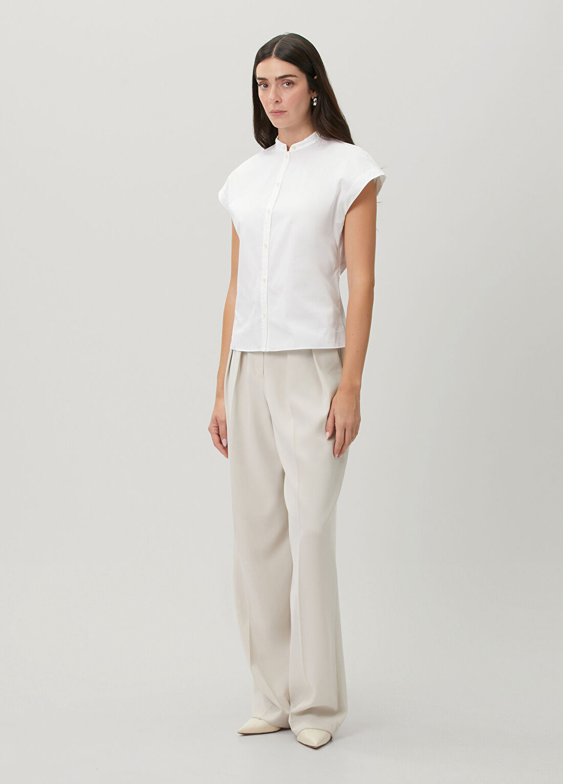 Theory Slim Fit Beyaz Poplin Bluz görsel 2