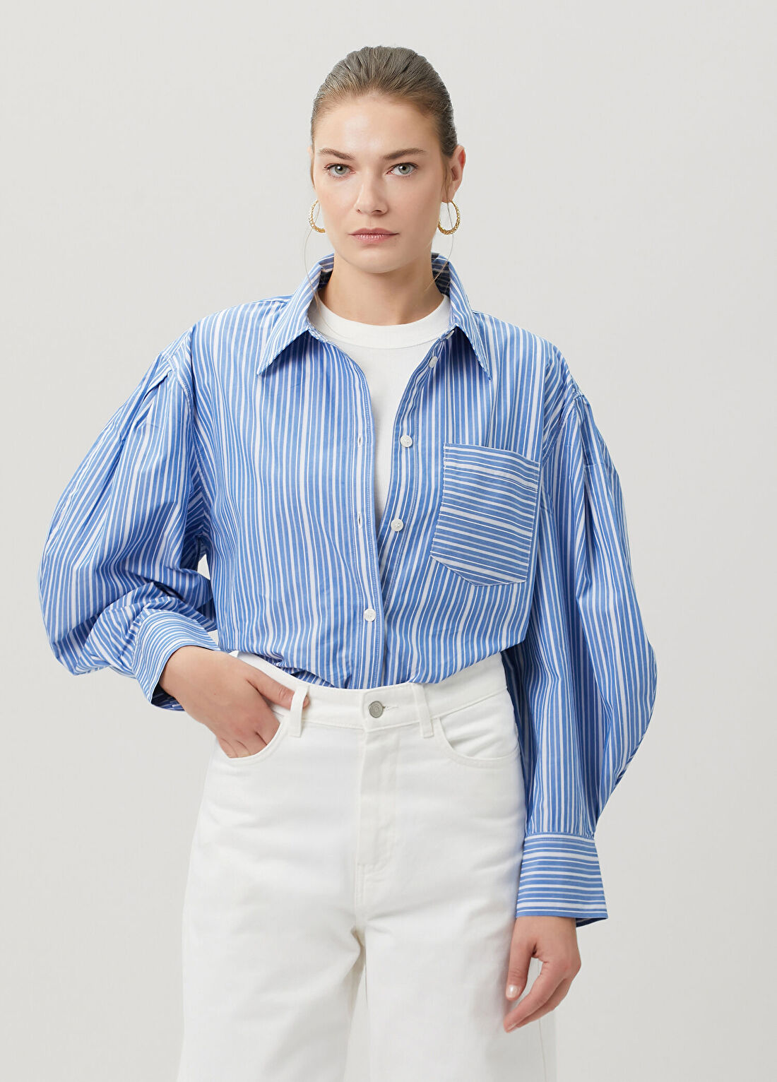 Ganni Relaxed Fit Mavi Çizgili Gömlek