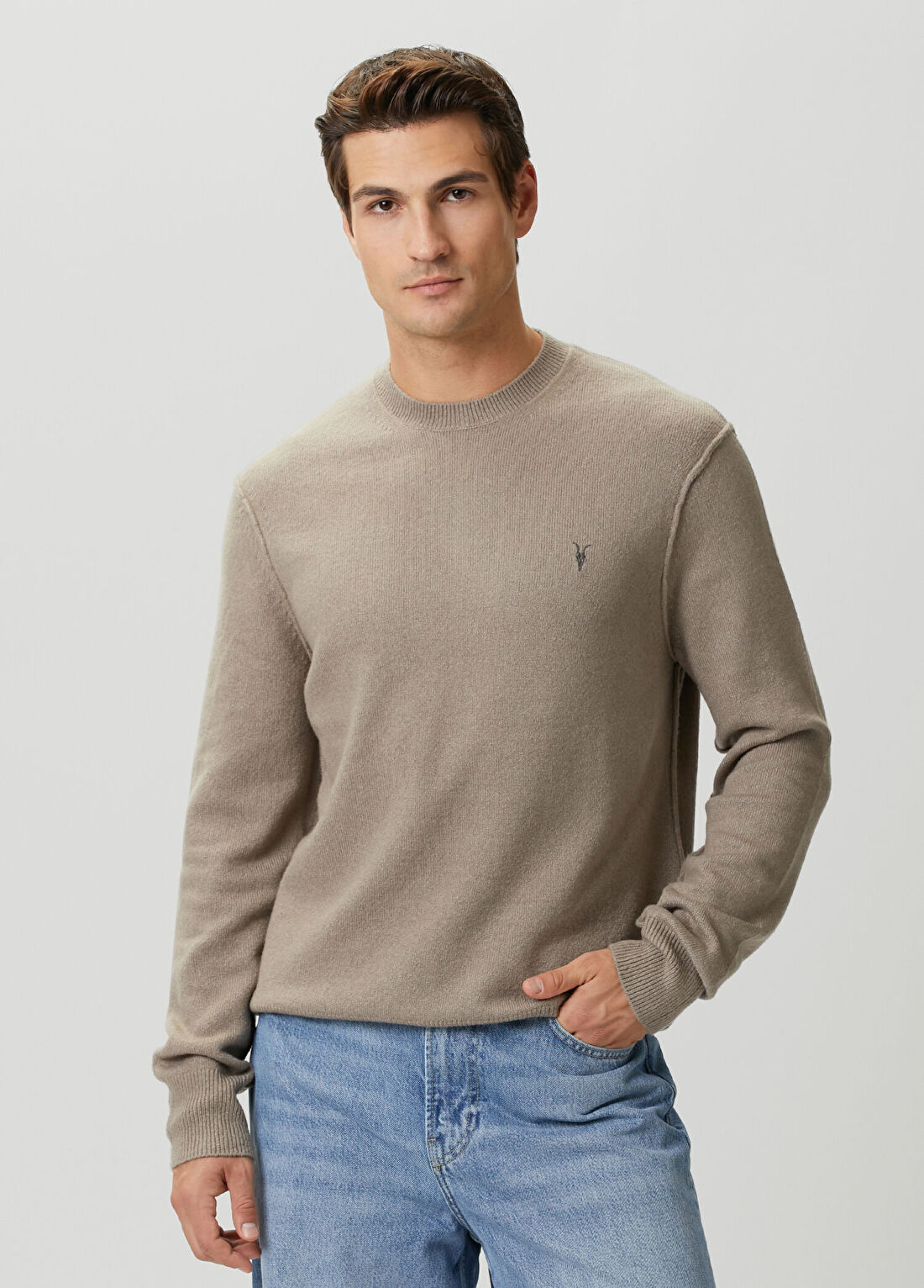 AllSaints Regular Fit Statten Açık Kahverengi Kazak
