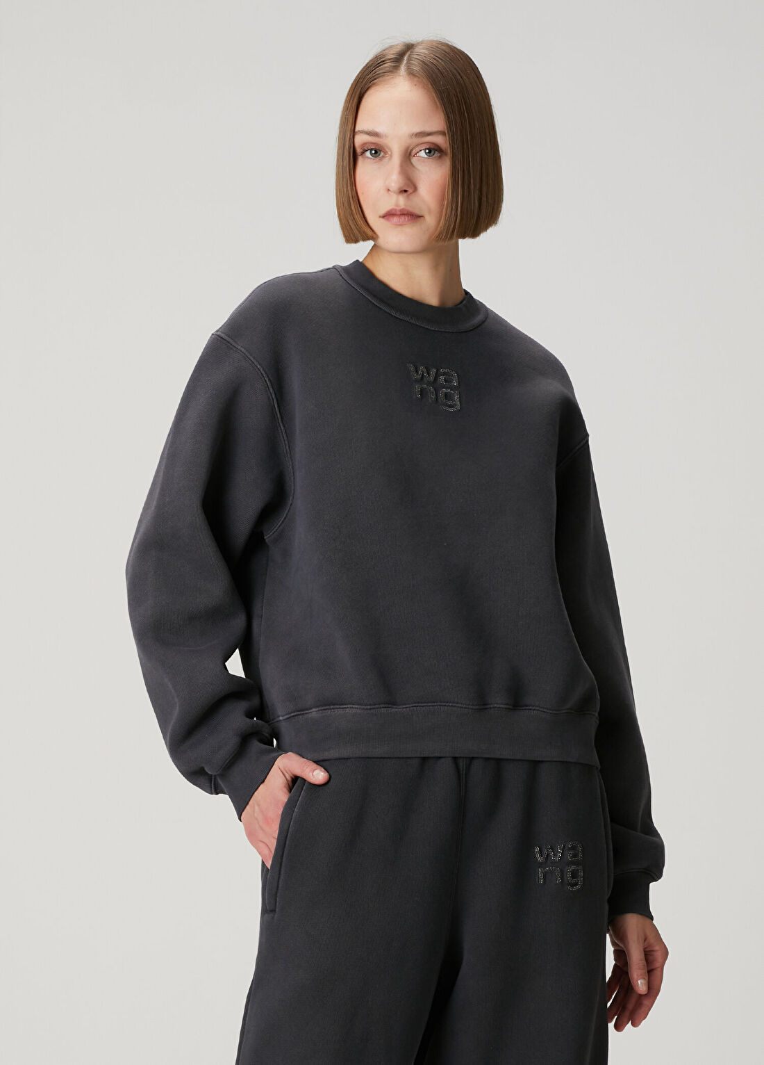T by Alexander Wang Antrasit Hotfix Logolu Sweatshirt görsel 3
