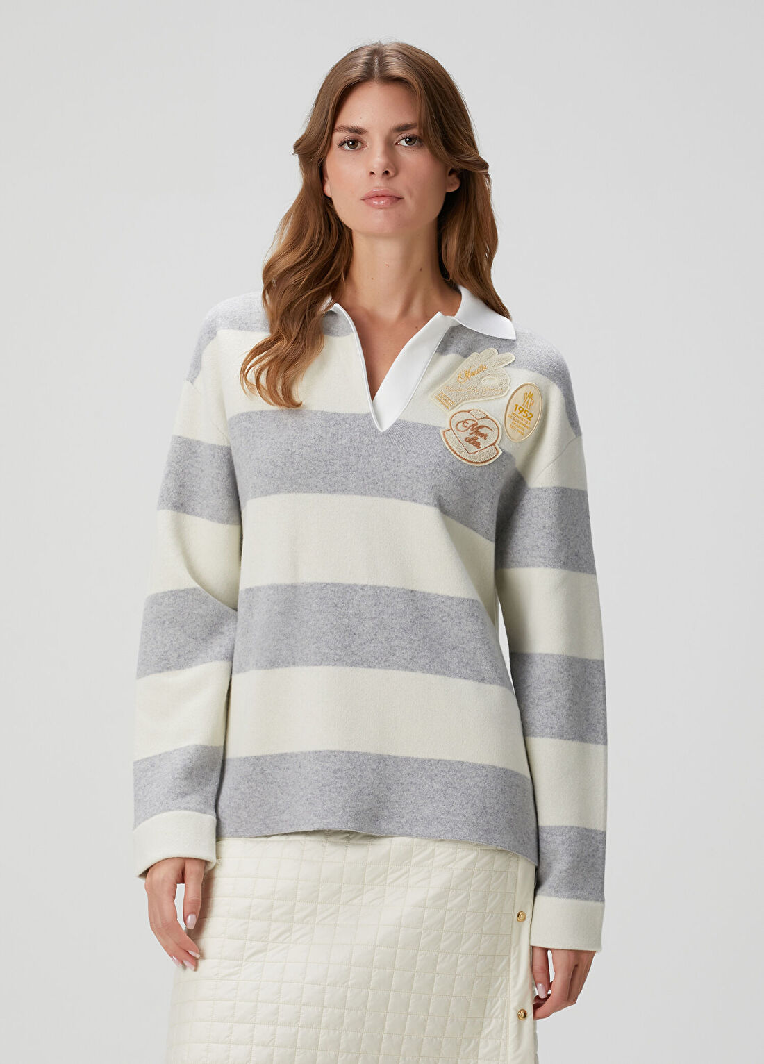 Moncler Gri Çizgili Polo Triko