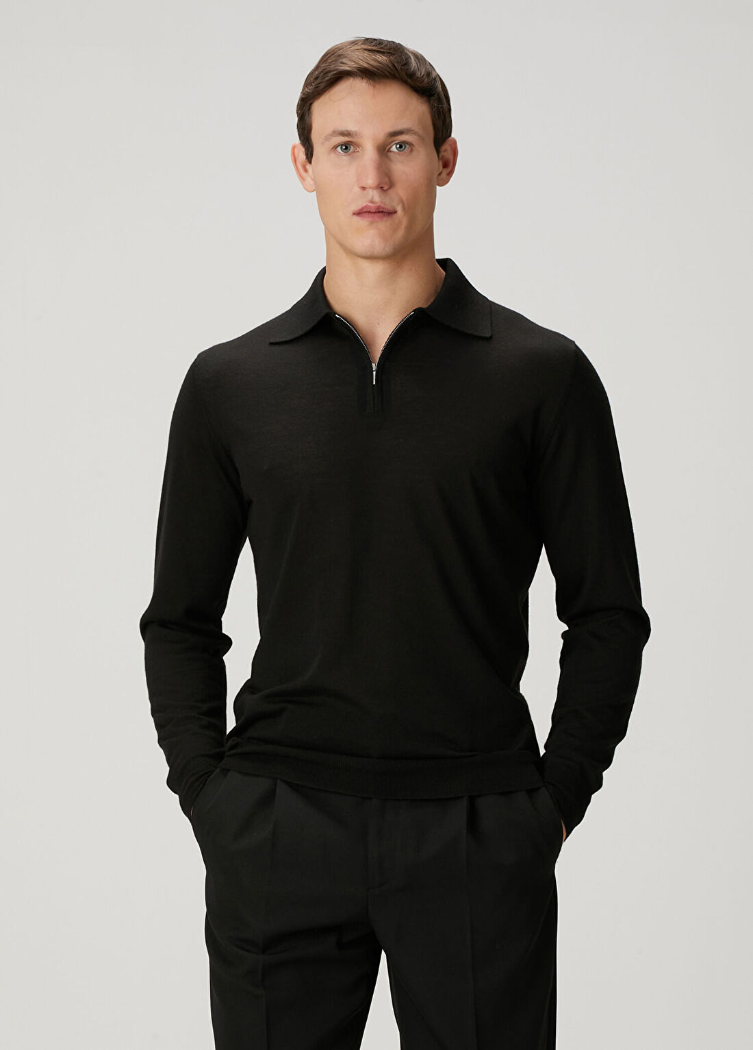 Lardini Siyah Polo Yaka Yün Triko