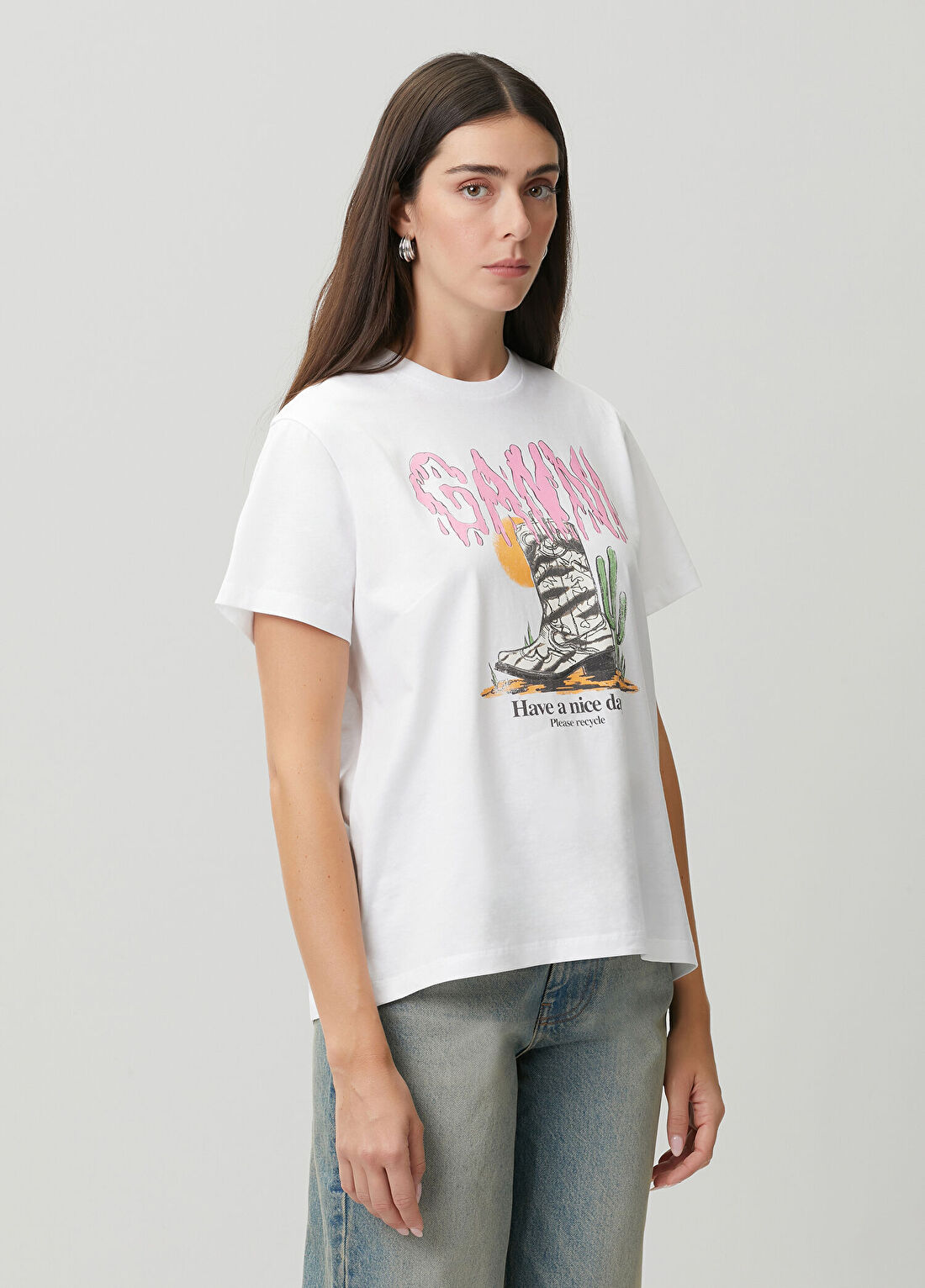 Ganni Beyaz Baskılı T-shirt görsel 3