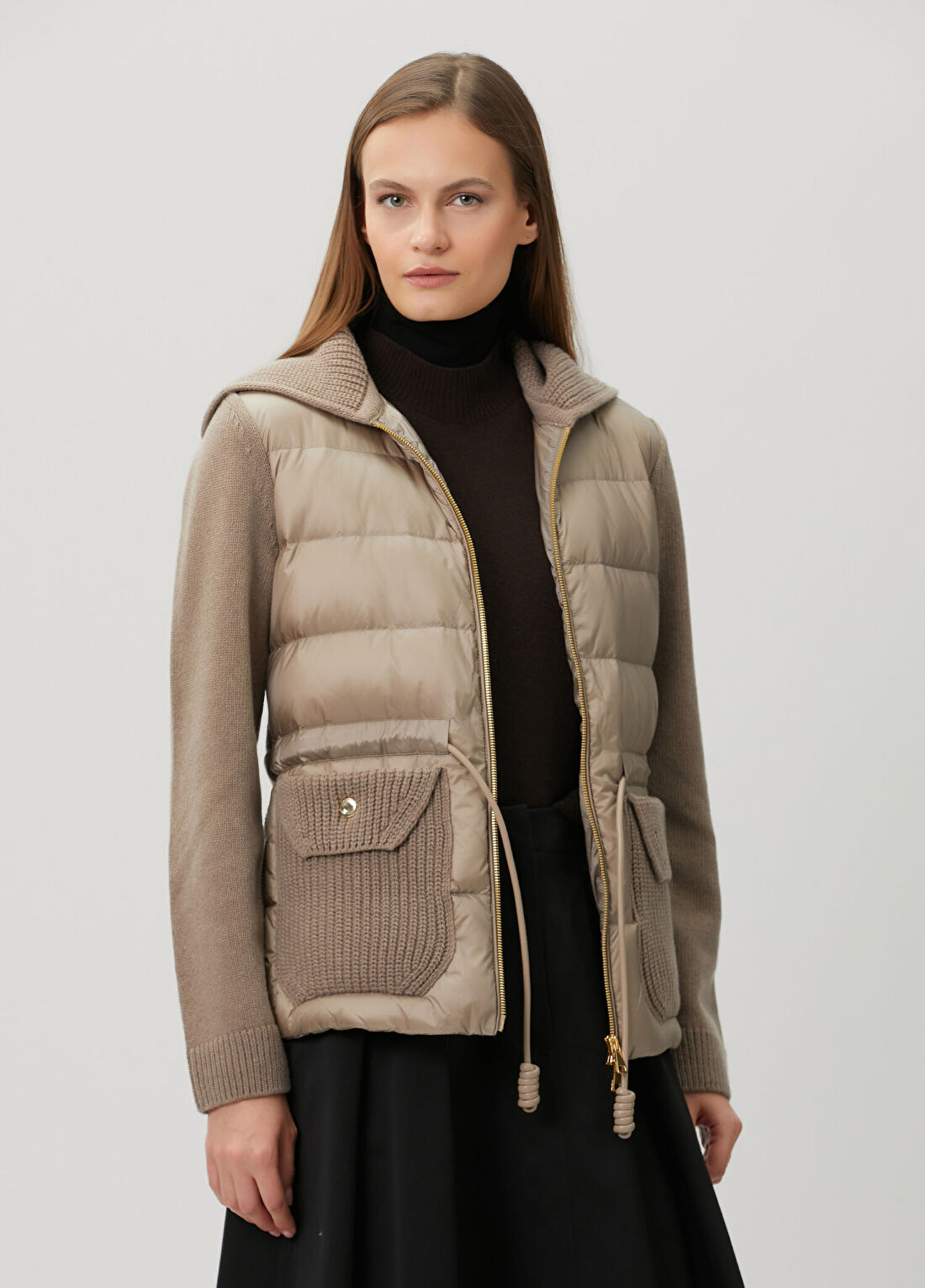 Moncler Bej Kapüşonlu Yün Ceket